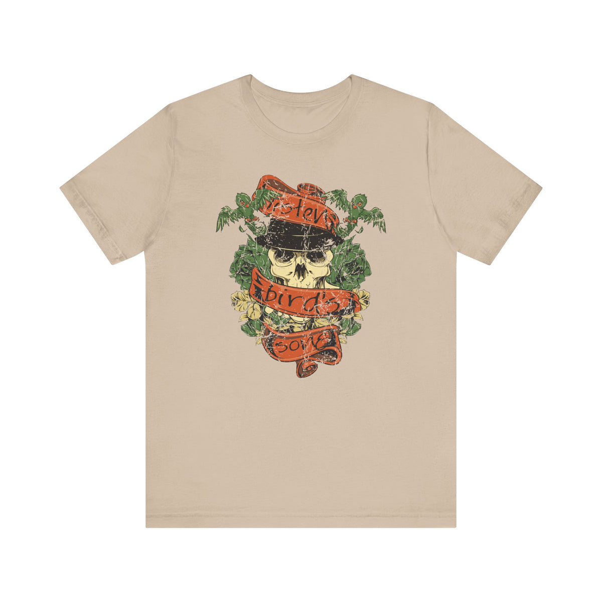 Skull with Bandana Tee Floral Vines Tattoo Style Graphic Unisex Cotton Shirt Art-38