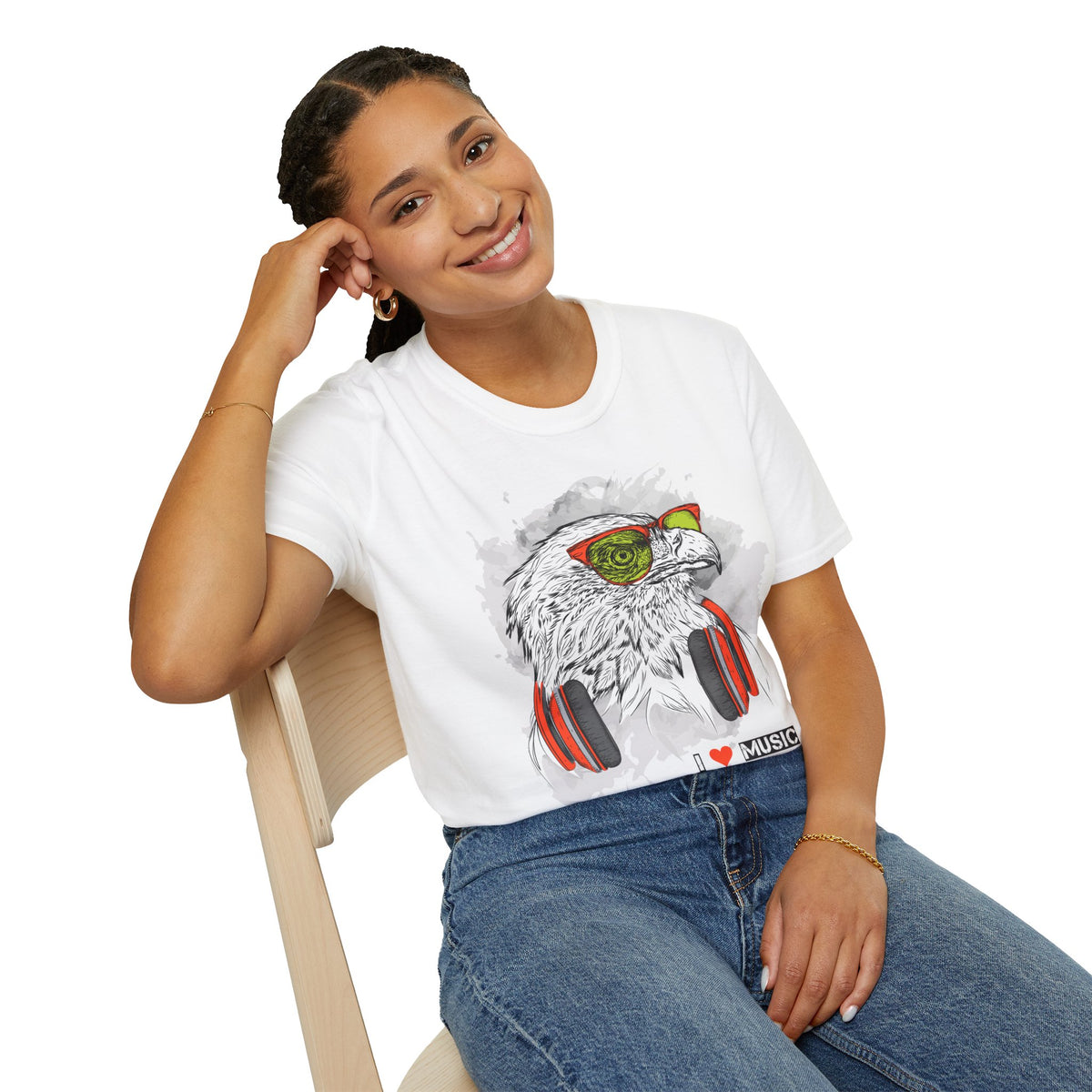 Eagle with Headphones T-Shirt Unisex Cotton Short Sleeves I Music Graphic Tee