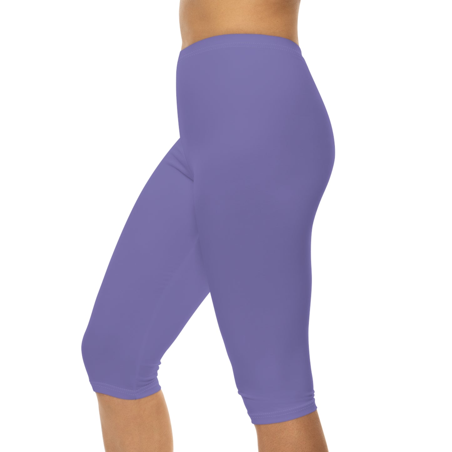 Night Lilac Color Women's Brushed Suede Poly Span Casual Capri Leggings XS-2XL