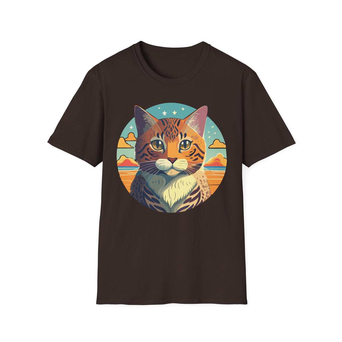 Retro Tabby Cat Illustration T-Shirt | Vintage Sunset Cat Tee