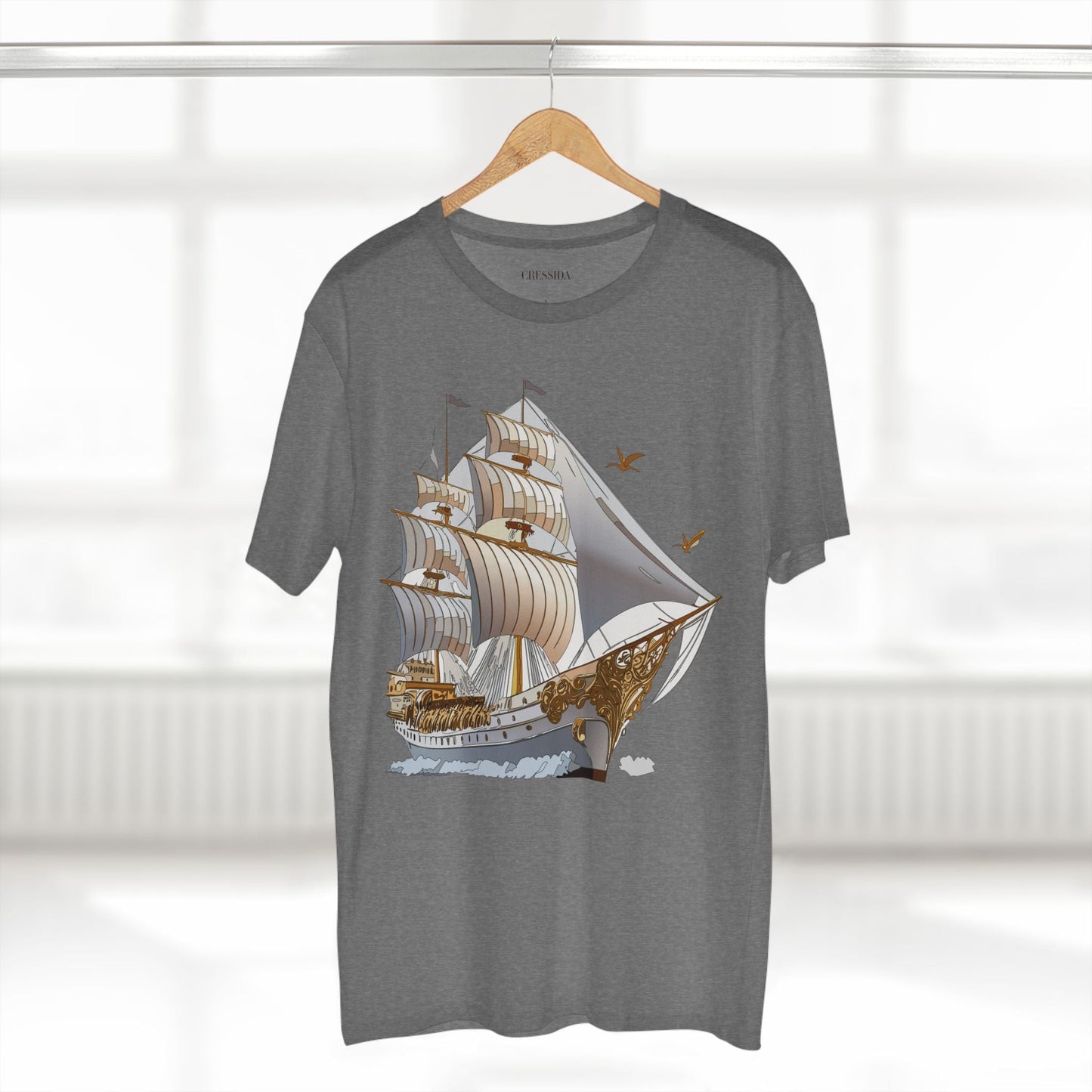 Ship Graphic Unisex 100 Cotton T-Shirt with Gold Frigate Art Design 16