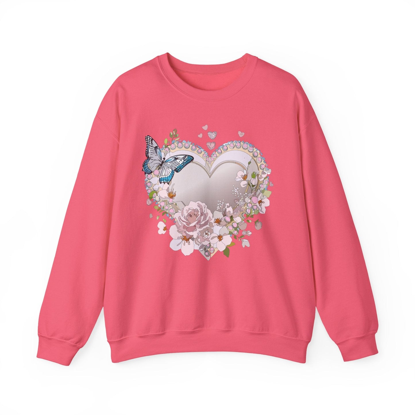 Unisex Floral Heart Sweatshirt For Valentines Day With Floral Love Print Crewneck Heavy Blend