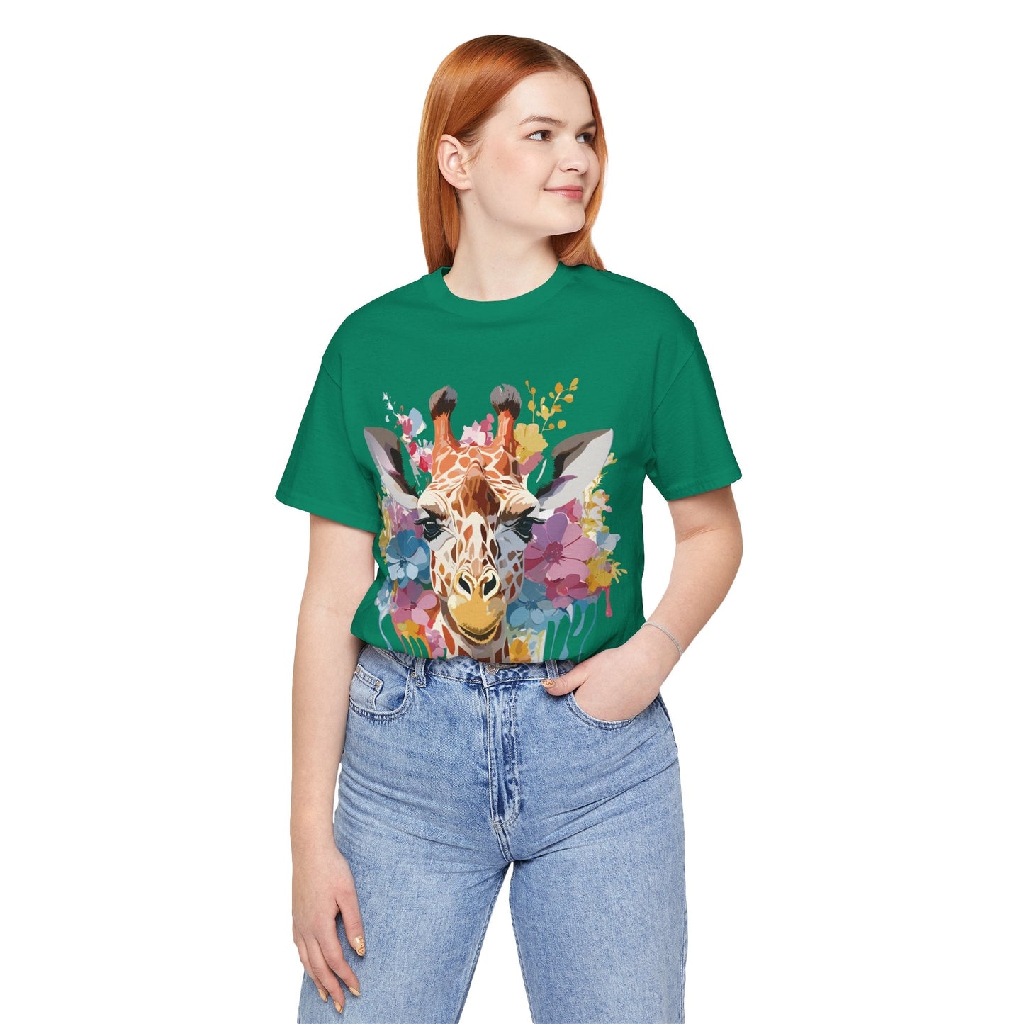 Giraffe Graphic Tee Unisex Premium Short Sleeve Jersey Shirt With Vintage Inspired Art By Adelpha