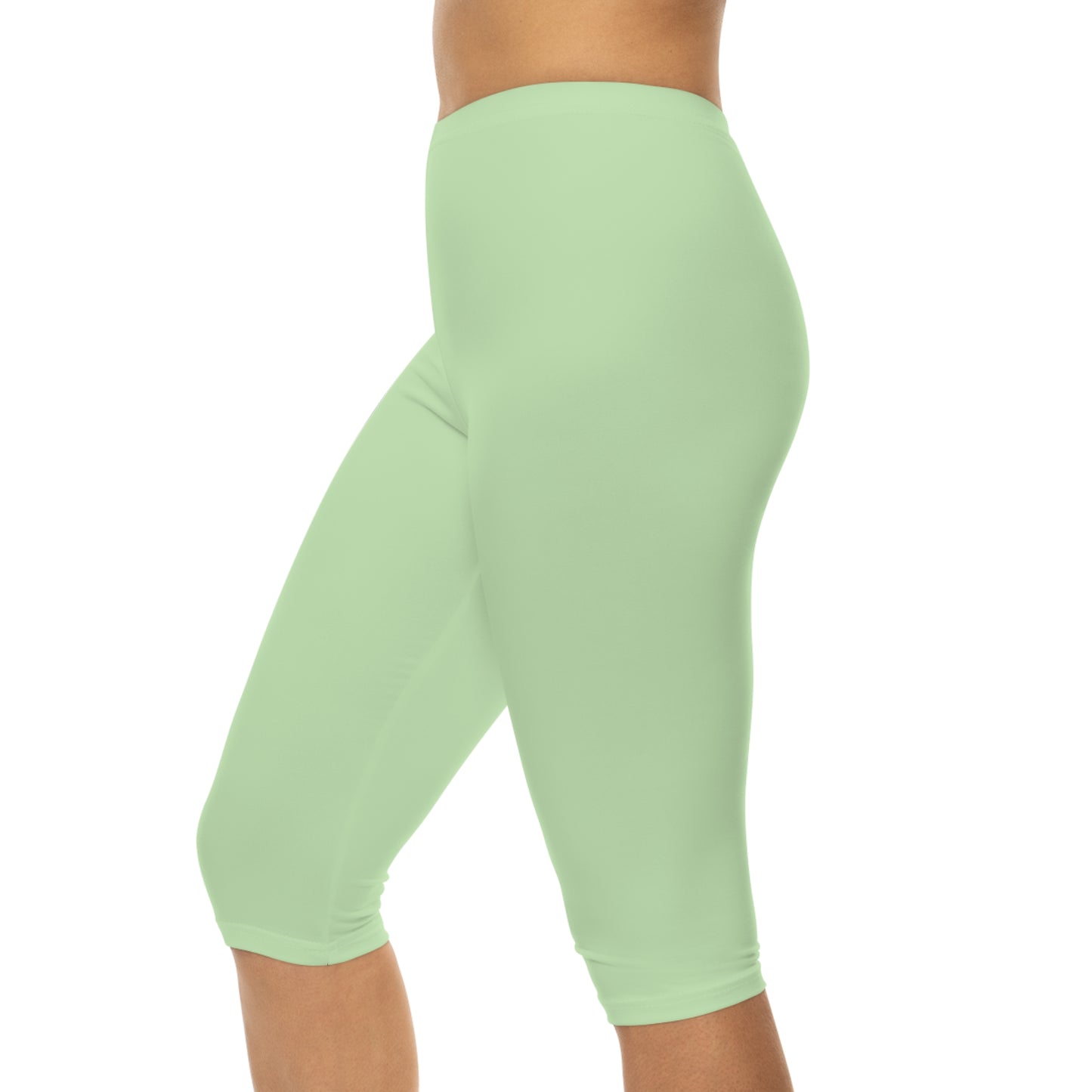 Tea Green Color Women's Brushed Suede Poly Span Casual Capri Leggings XS-2XL