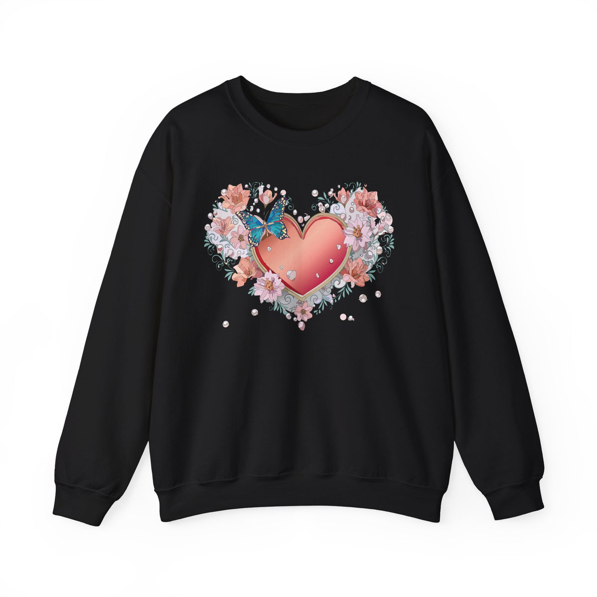 Floral Heart Love Graphic Valentine's Day Sweatshirt Unisex 50/50 Cotton-Poly Sweatshirt w26