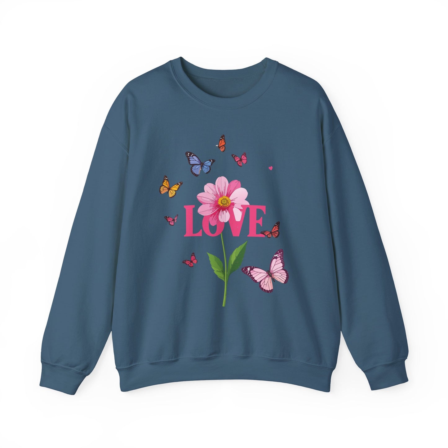 Unisex Floral Love Sweatshirt, Love Floral Sweatshirt, Floral Butterfly Sweatshirt, 50/50 Cotton-Poly Valentine's Day Sweatshirt 01