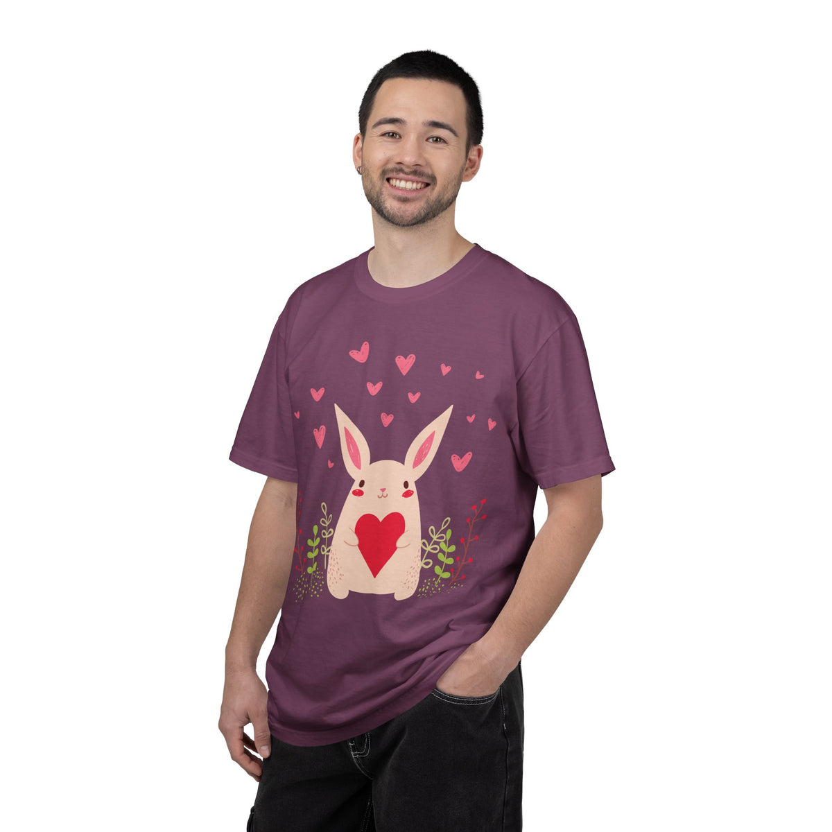 Easter Bunny Heart T-Shirt, Tee Shirt with Easter Signature, T Shirt with Easter Prints, Tee Shirt with Easter Design