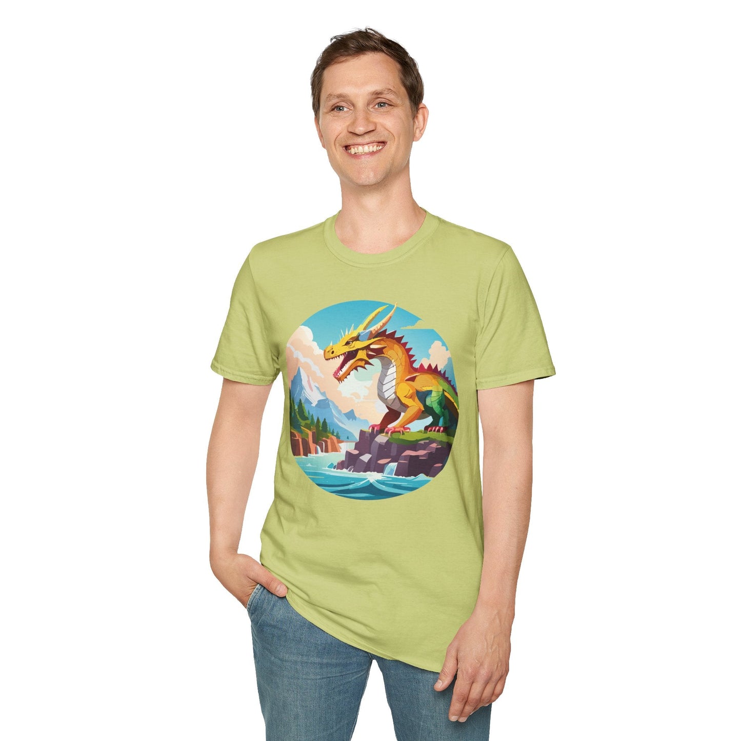Dragon T Shirt Unisex Softstyle Cotton Tee With Colorful Animal Art Design For Everyday Wear
