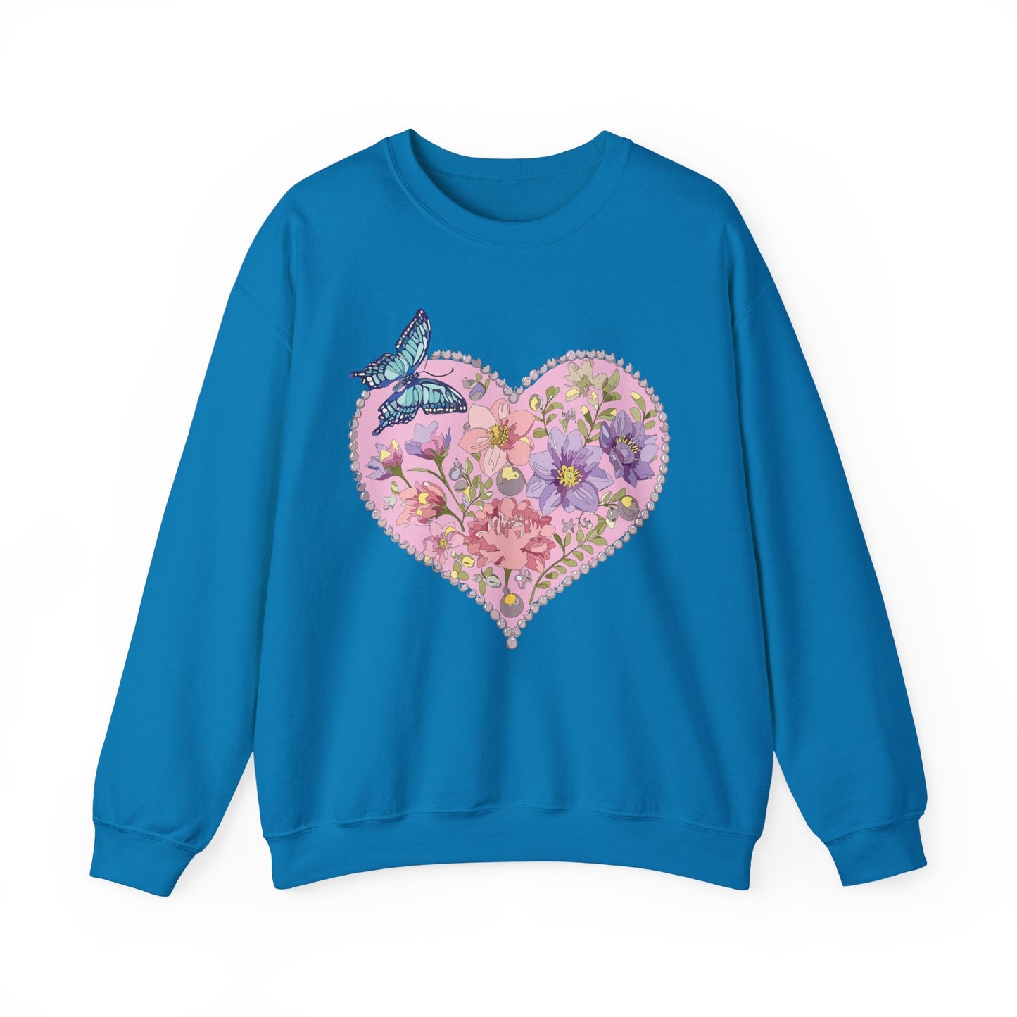 Floral Heart Sweatshirt Valentines Day Unisex Crewneck Cozy Comfort For Cold Weather