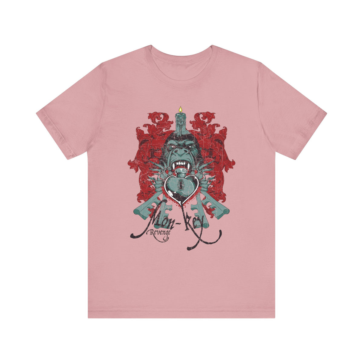 Gorilla Crest with Sword and Heart T-Shirt Heraldic Gothic Design Rock Band T-Shirt