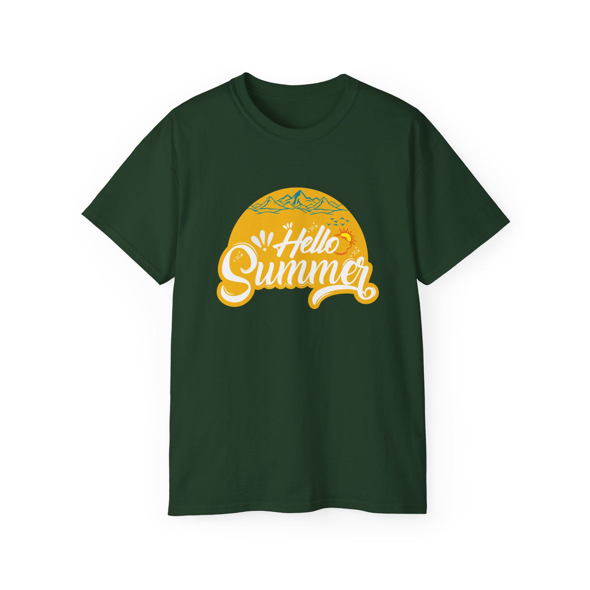 Hello Summer graphic Tee | Retro sun script design, black t-shirt