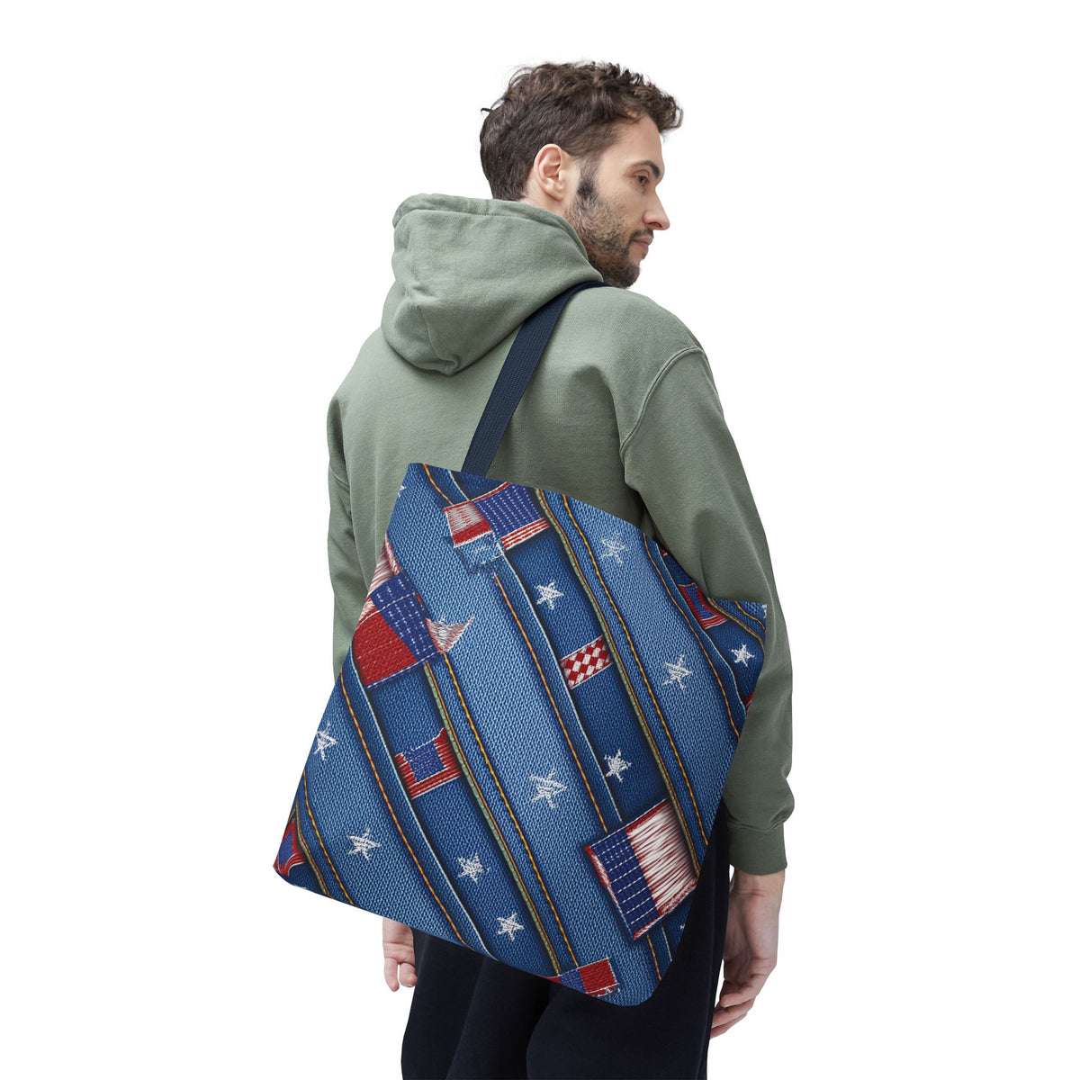 4th of July Graphic Denim Fabric Imitation Print Unisex Canvas Bag Poly Spun 3 Sizes Tote Bag 200-16