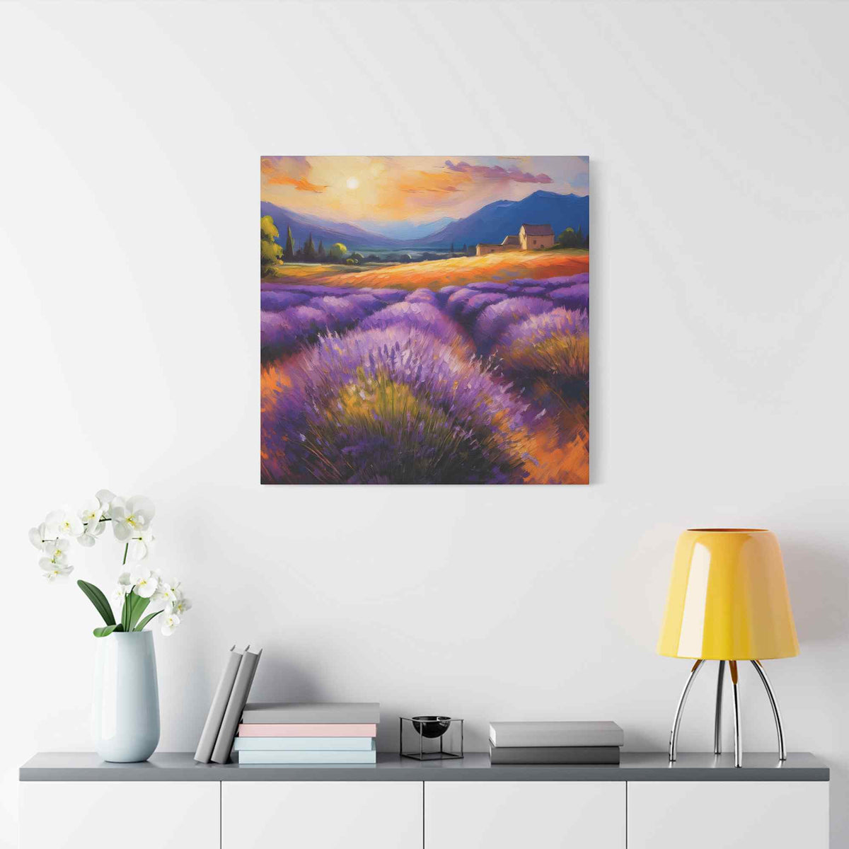 Lavender Landscape Print Canvas, Landscape Oil Paint Print 20x20, 24x24, 30x30, 32x32, 36x36 Art Design Print Non-Frame MC-33
