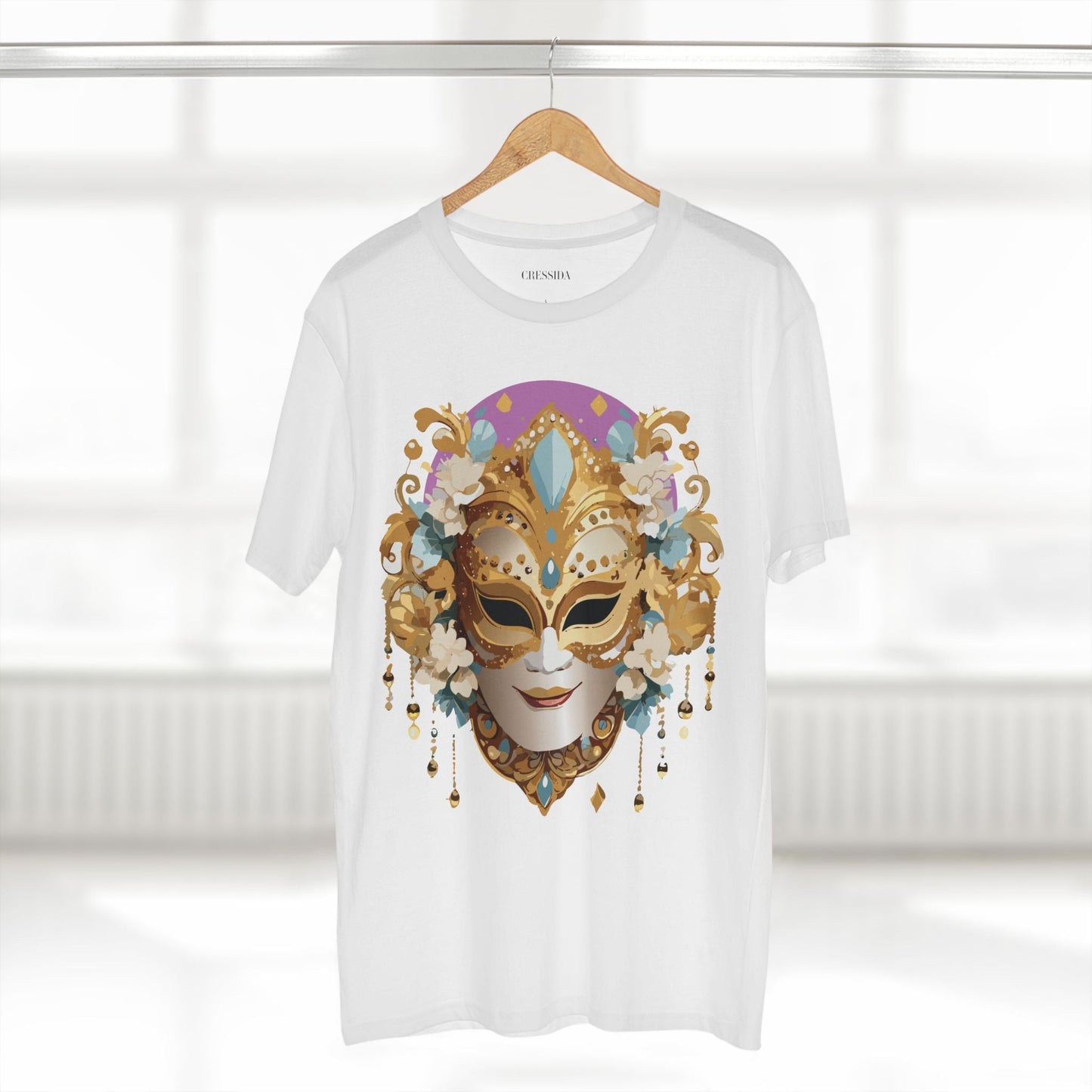 Carnival Mask Graphic T-Shirt Unisex 100 Cotton With Antique Gold Art Design Tee 4