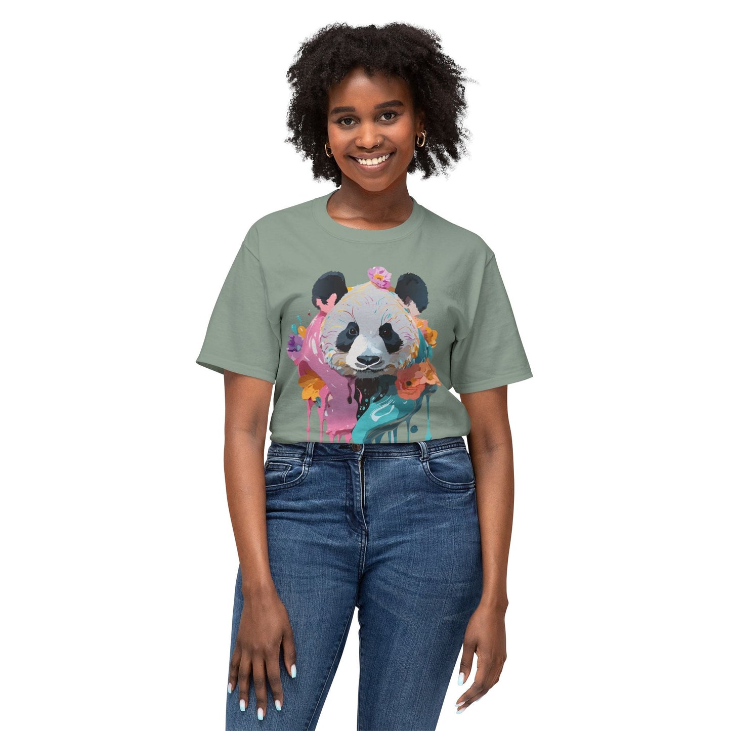 Panda T Shirt Unisex HD Cotton Tee With Panda Art Print Vintage Floral Design Printed In USA