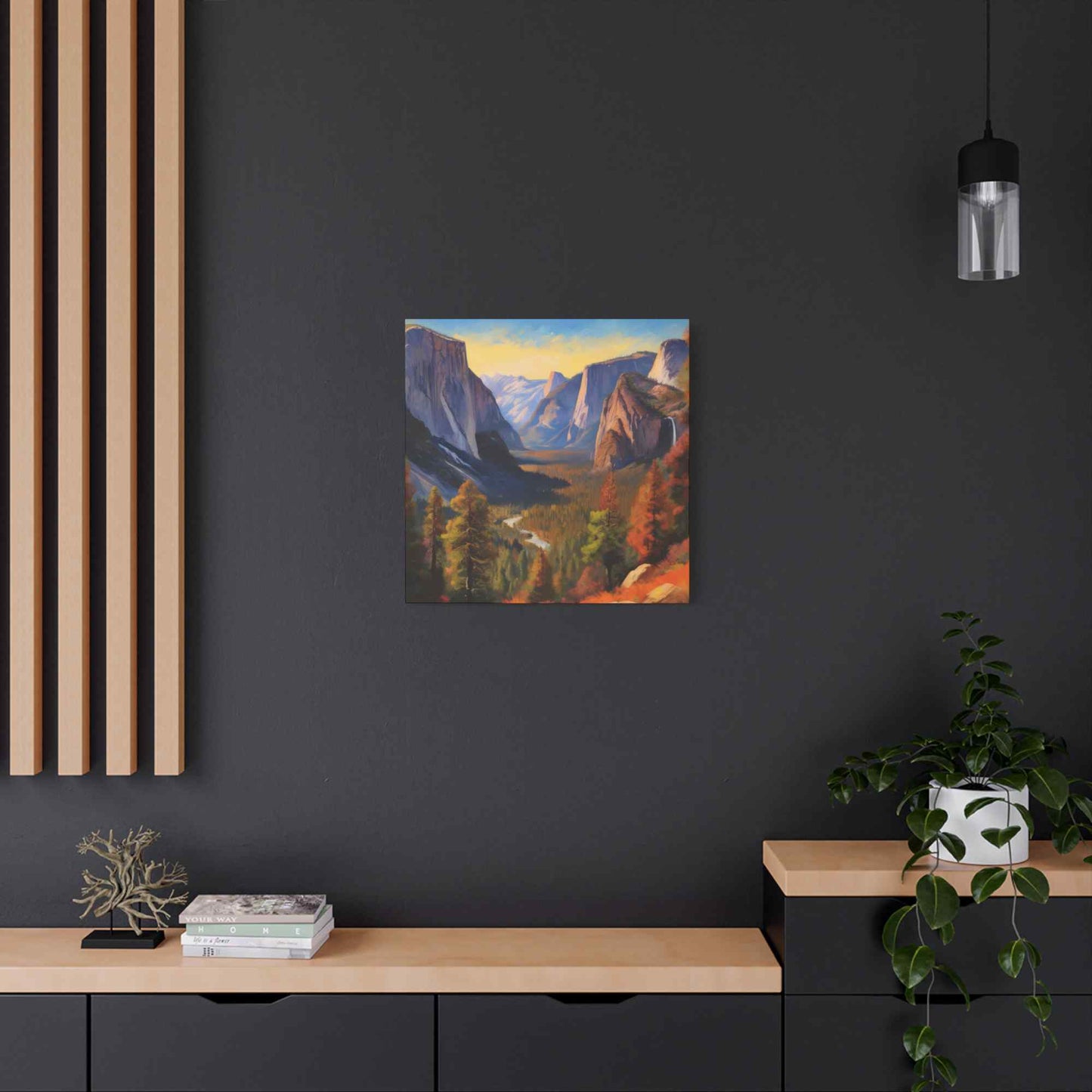 Yosemite Valley Print Canvas, Oil Paint Print 20x20, 24x24, 30x30, 32x32, 36x36 Art Design Print Pine-Wood Inner Frame MC-61