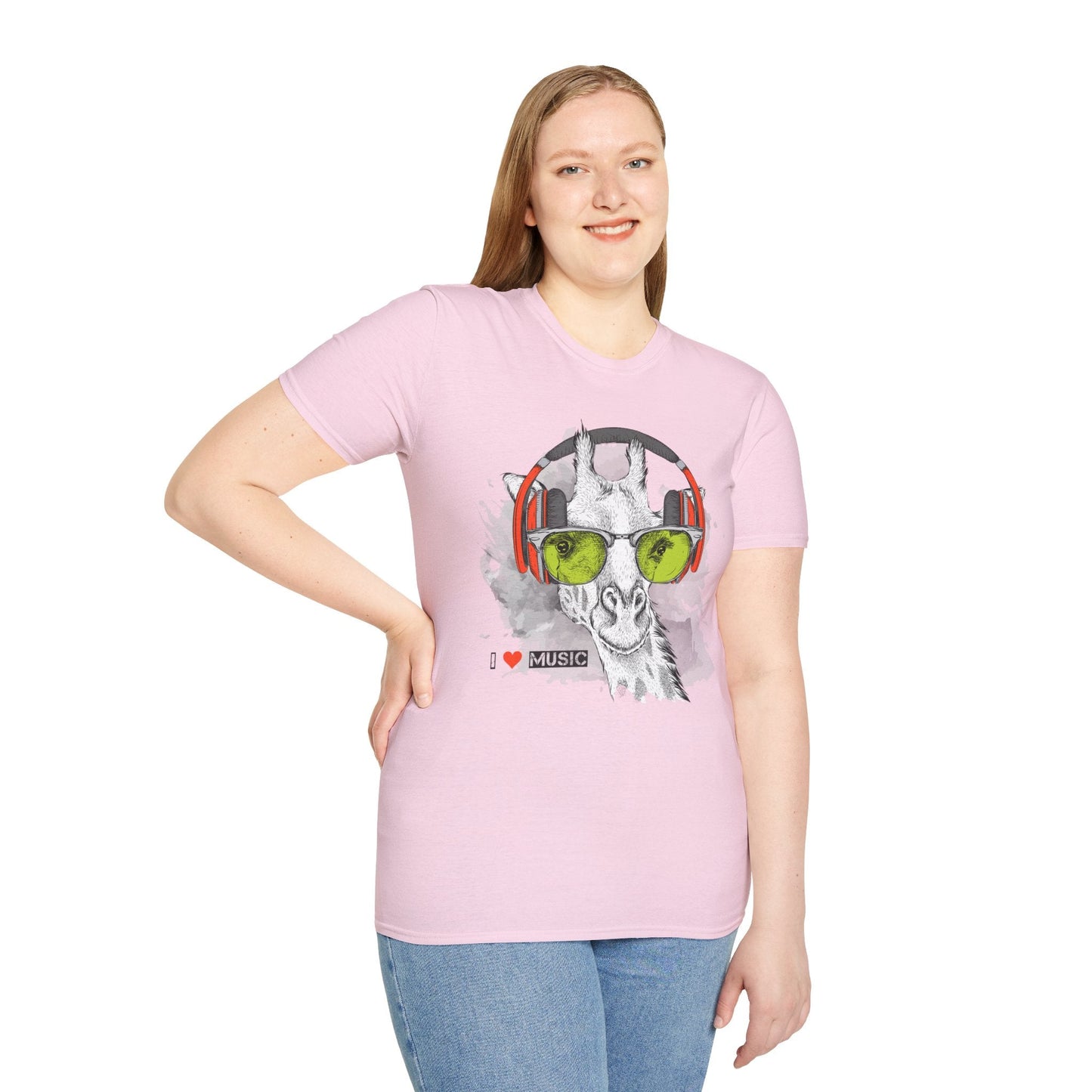 I Love Music Animals Shirt With Headphones Unisex Gildan Softstyle 100 Percent Ring Spun Cotton Tee