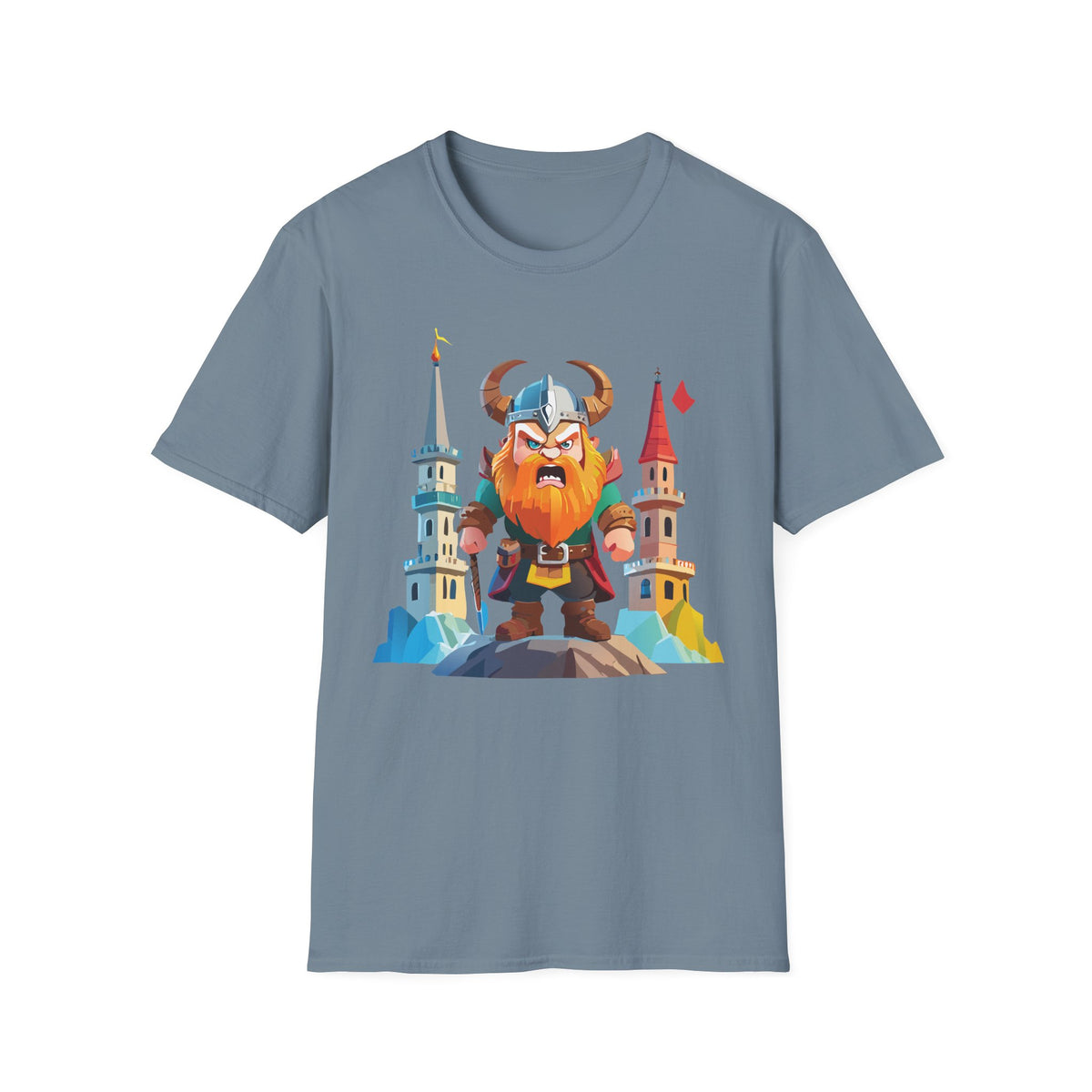 Fierce Viking Warrior T-Shirt | Cartoon Norse Helmet Illustration