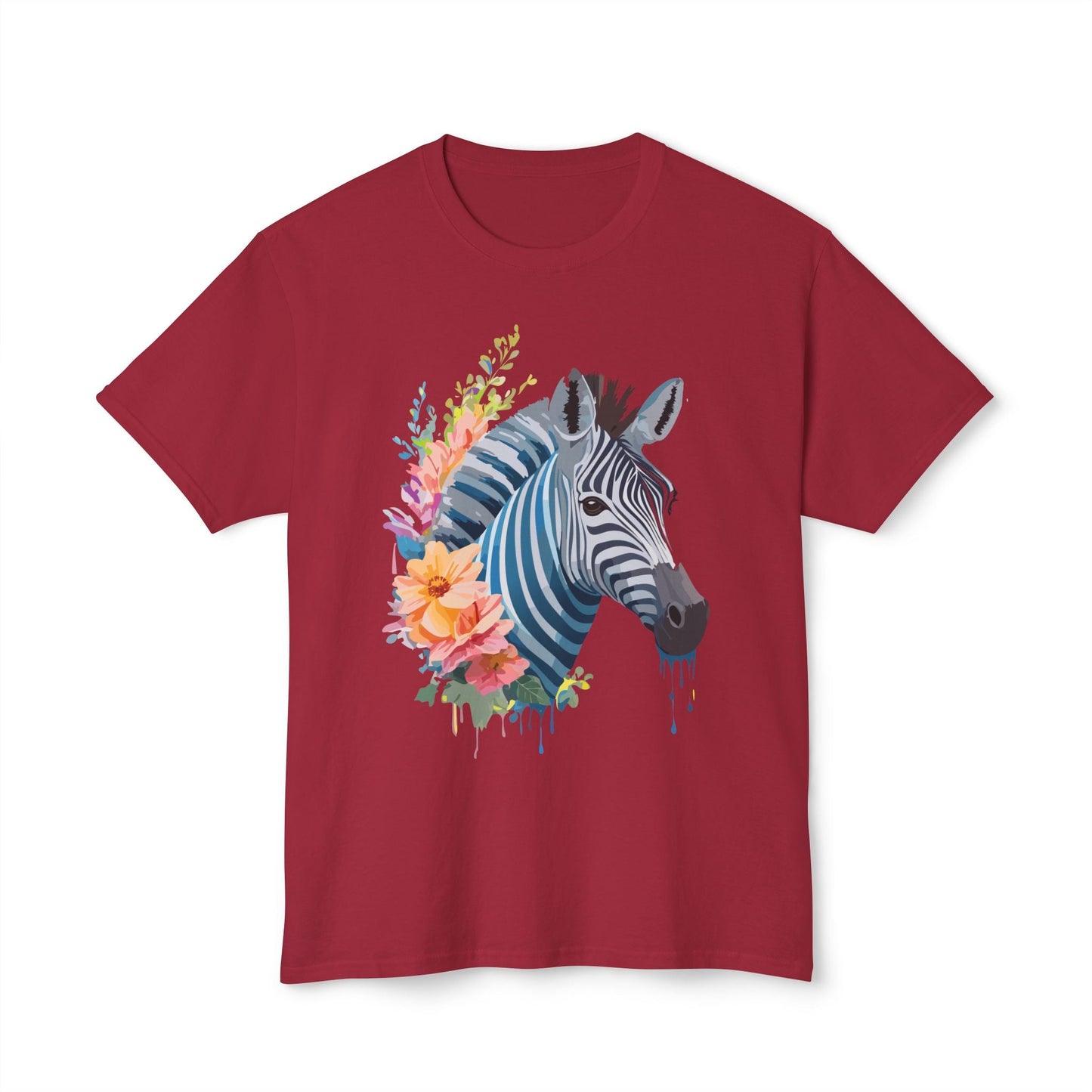 Unisex Zebra Art Print T Shirt 100 Percent Cotton Vintage Floral Design Tee Made In USA