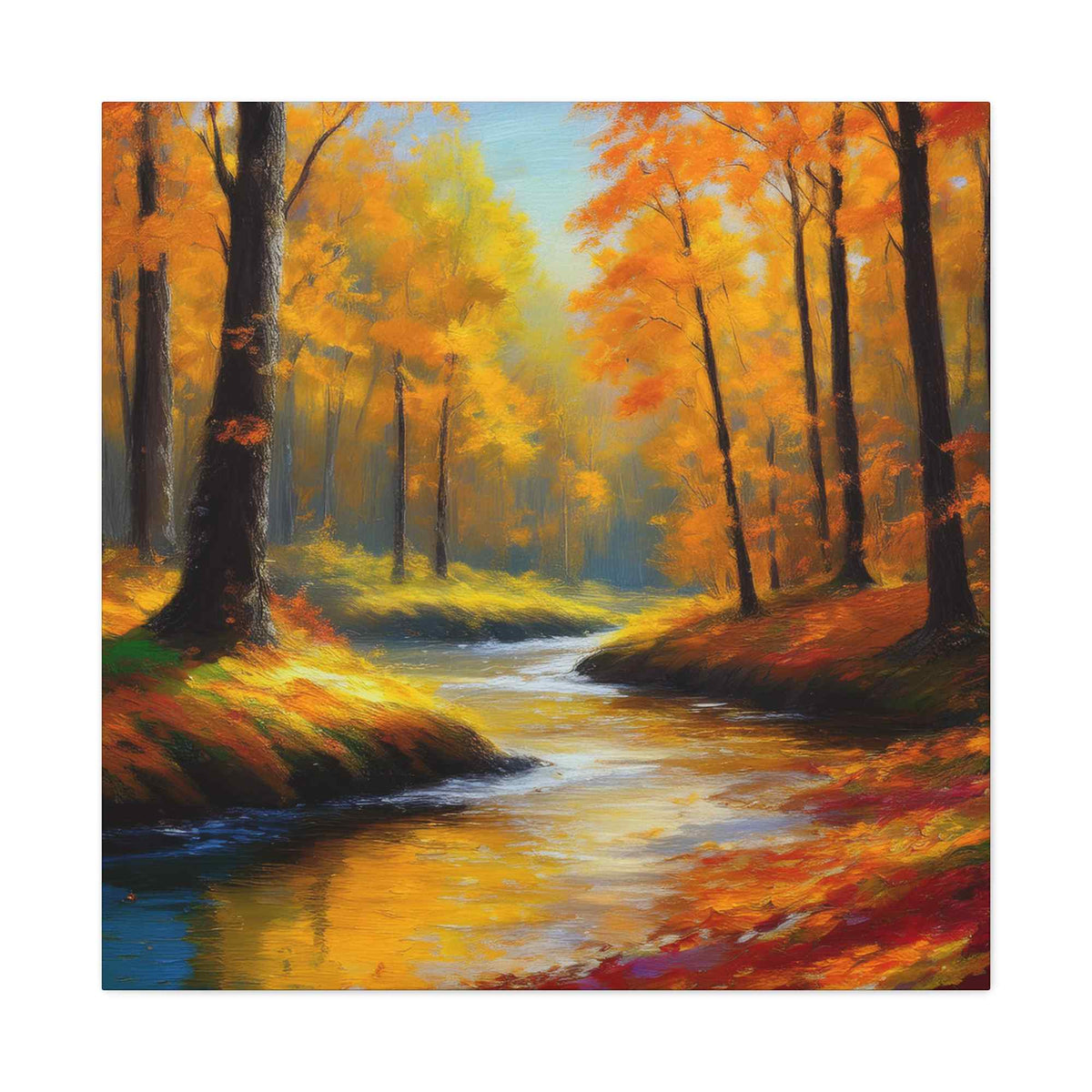 Fall Forest Print Canvas, Oil Paint Print 20x20, 24x24, 30x30, 32x32, 36x36 Art Design Print Pine-Wood Inner Frame MC-99