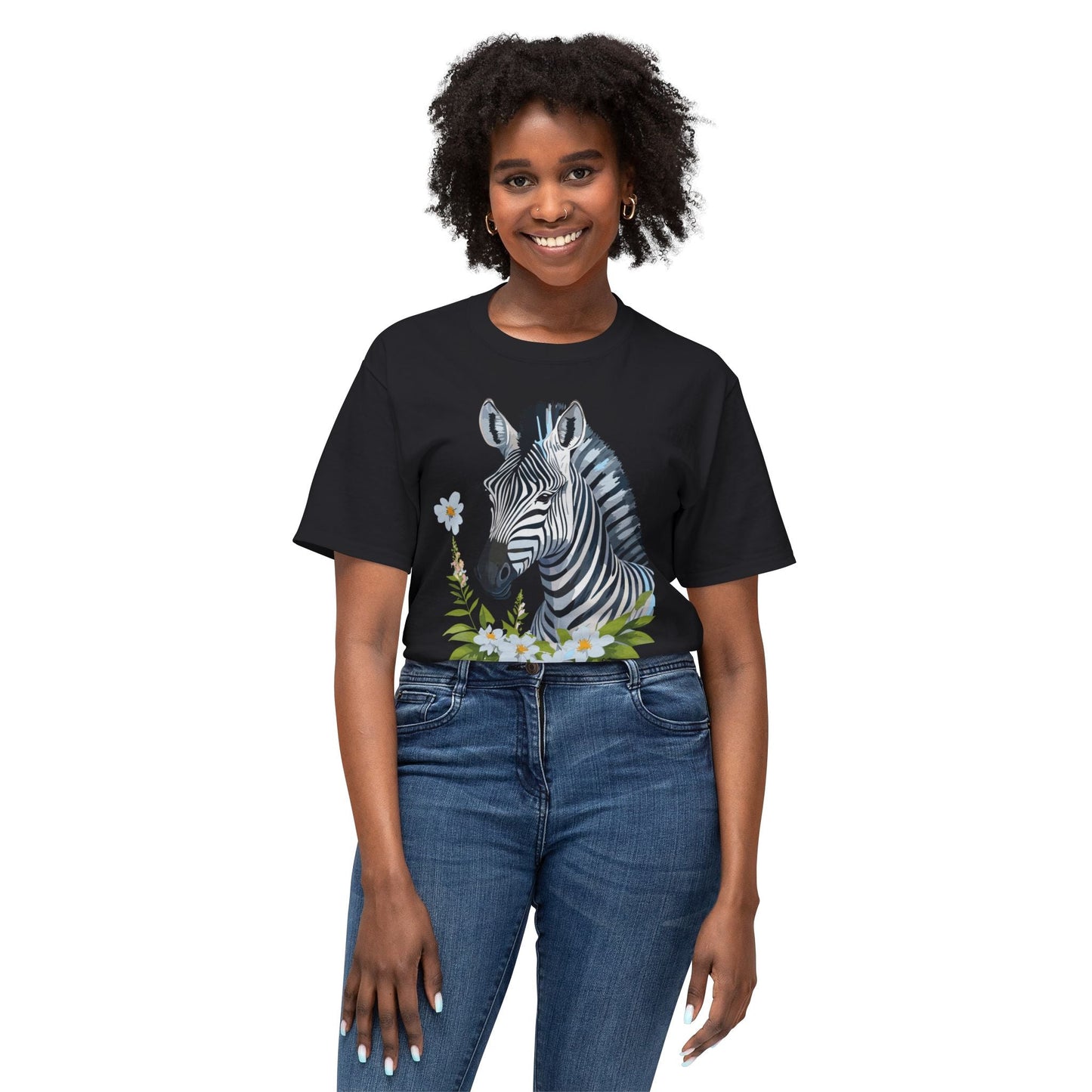 Unisex Zebra Art Print T Shirt 100% Cotton Vintage Floral Tee Made in USA Premium Graphic Tee
