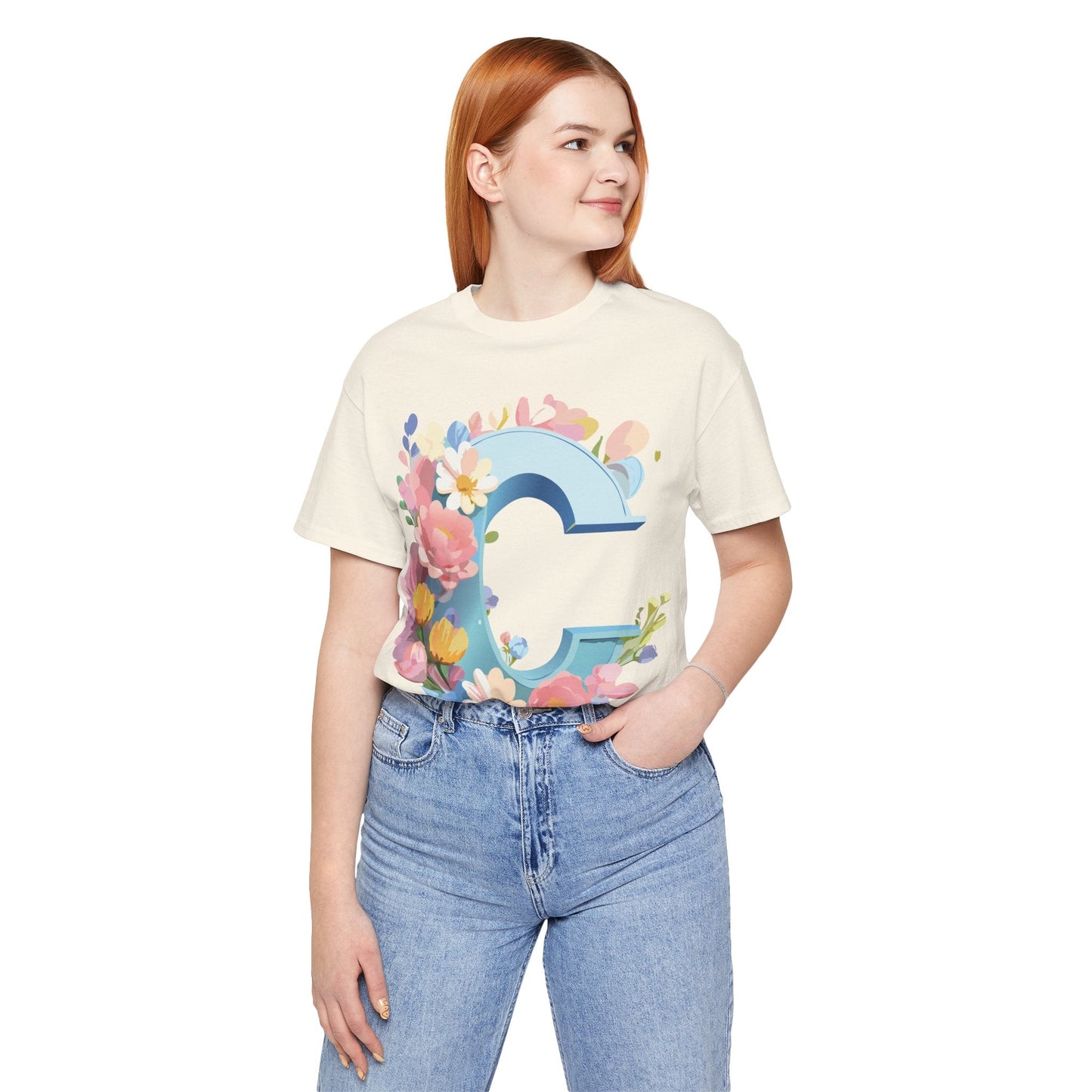 Letter C Shirt Graphic Tee Unisex Short Sleeve Vintage Art Adelpha Premium Quality