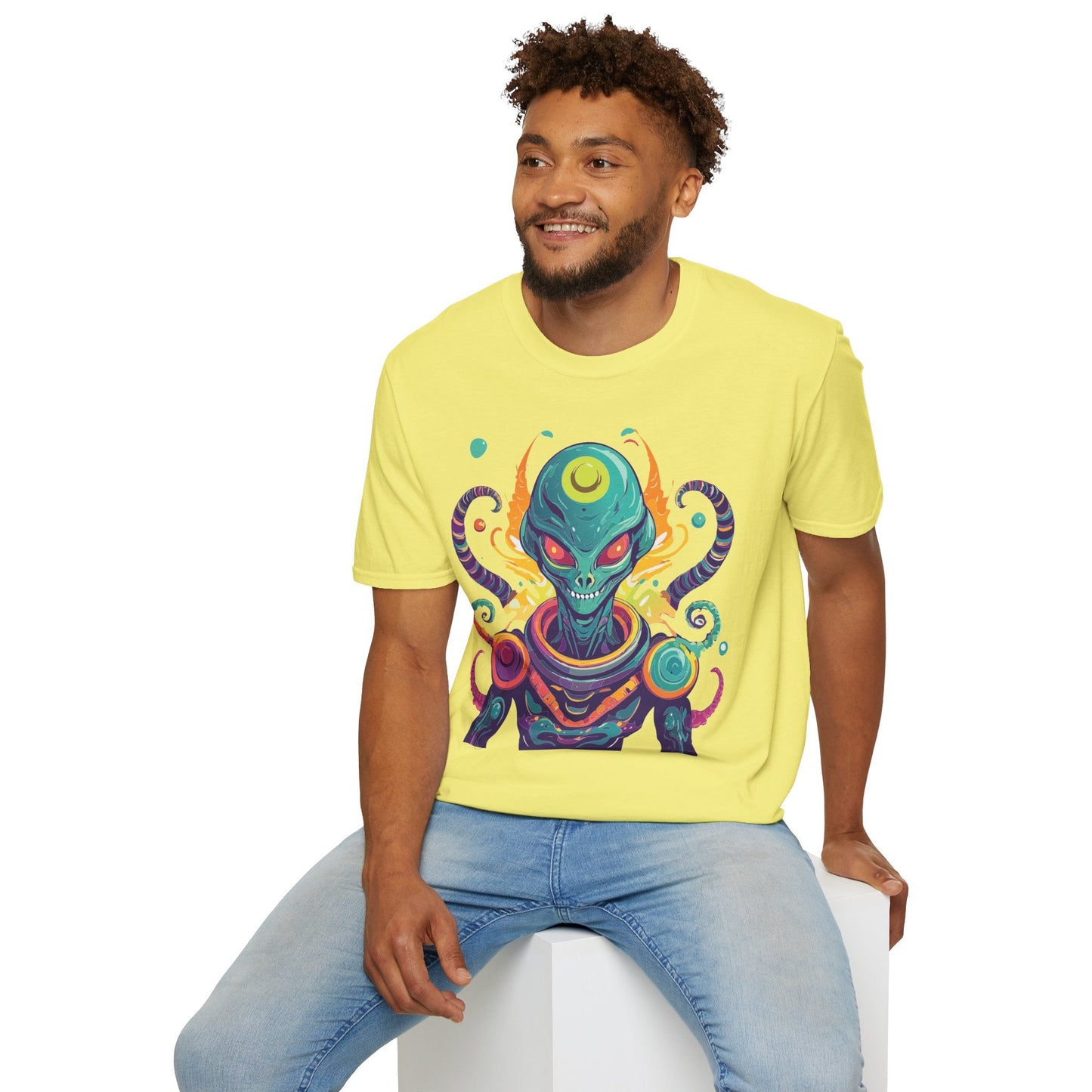 Alien Cosmos Unisex T Shirt With Aliens Design Gildan Softstyle 64000 Comfortable Lightweight Tee