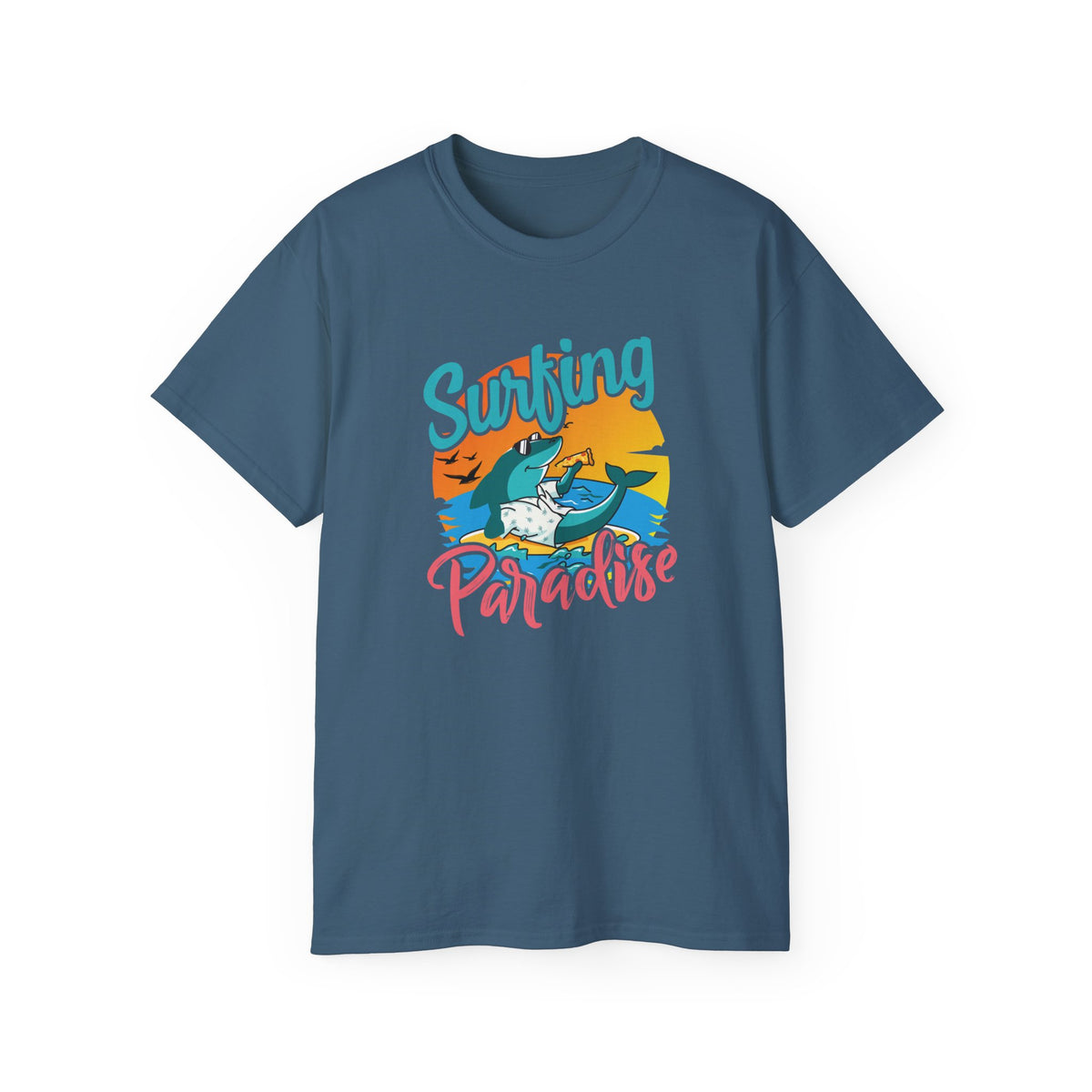 Surfing Paradise T-Shirt | Retro Beach Wave Shark Graphic