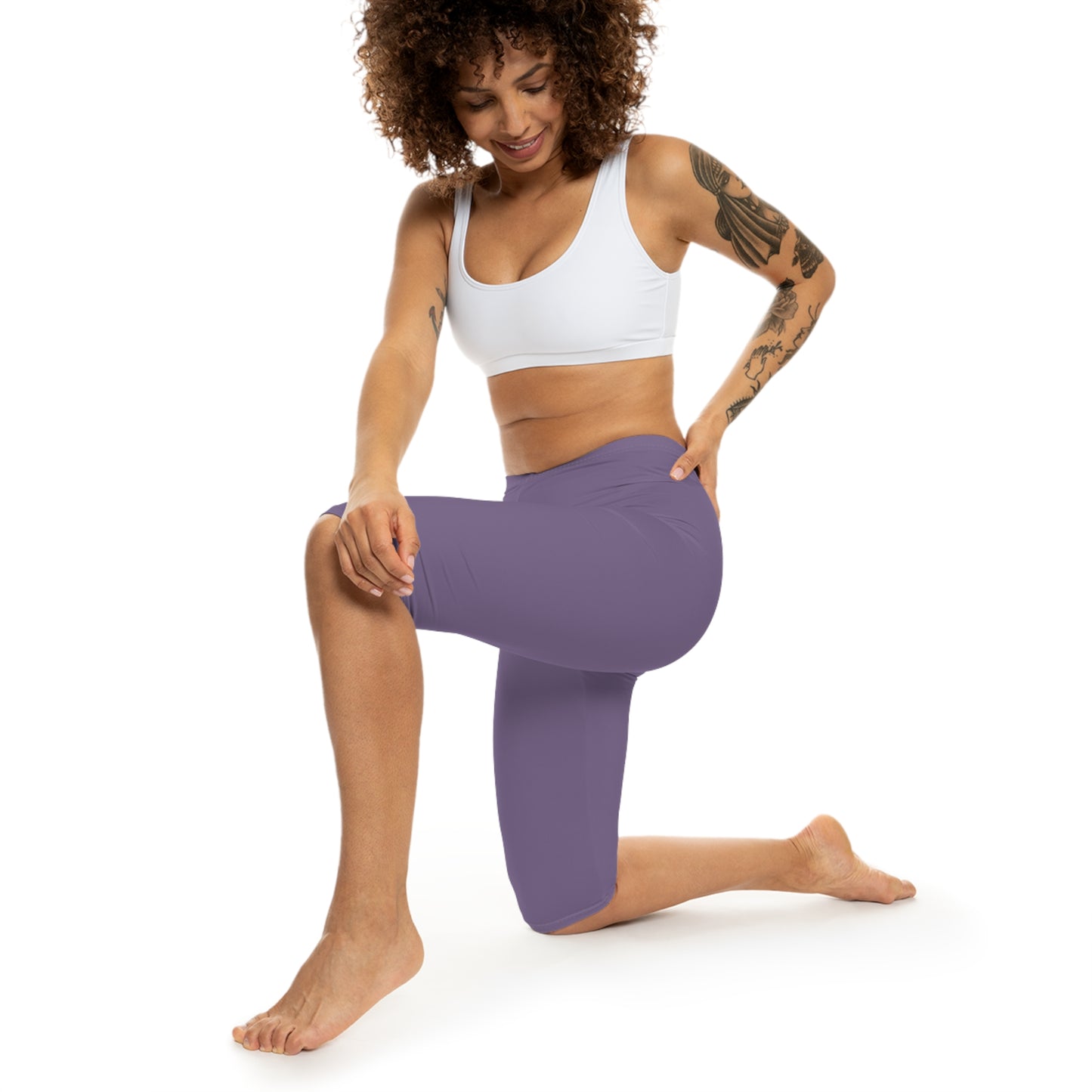 Dirty Purple Color Women's Brushed Suede Poly Span Casual Capri Leggings XS-2XL
