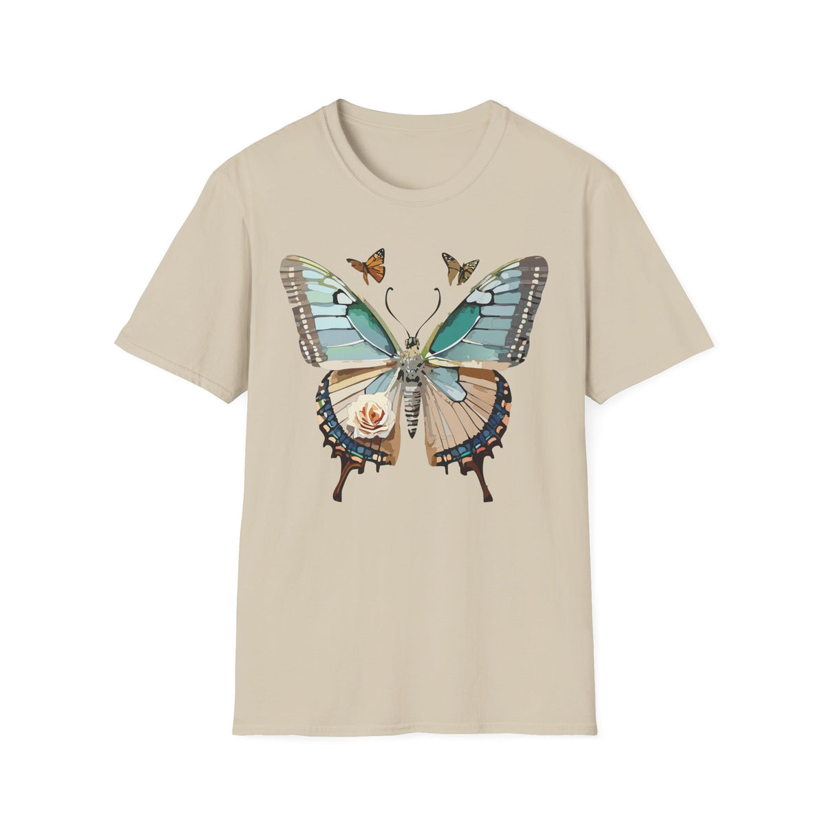 Blue Floral Butterfly T-Shirt | Vintage Botanical Wings Graphic Tee Unisex 100 Cotton Gildan T-Shirt