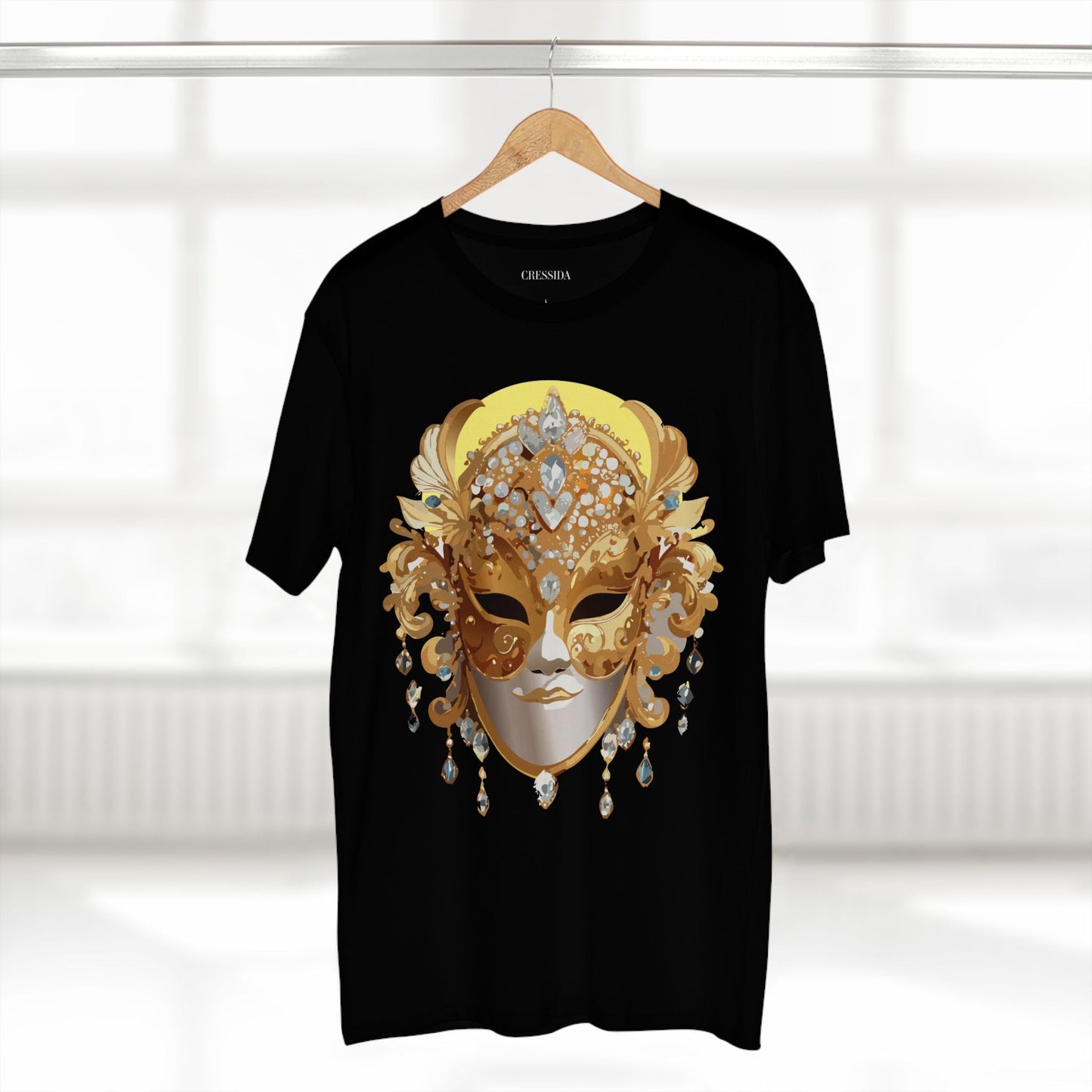 Carnival Mask Graphic T-Shirt Unisex 100 Cotton With Antique Gold Art Design Tee 7