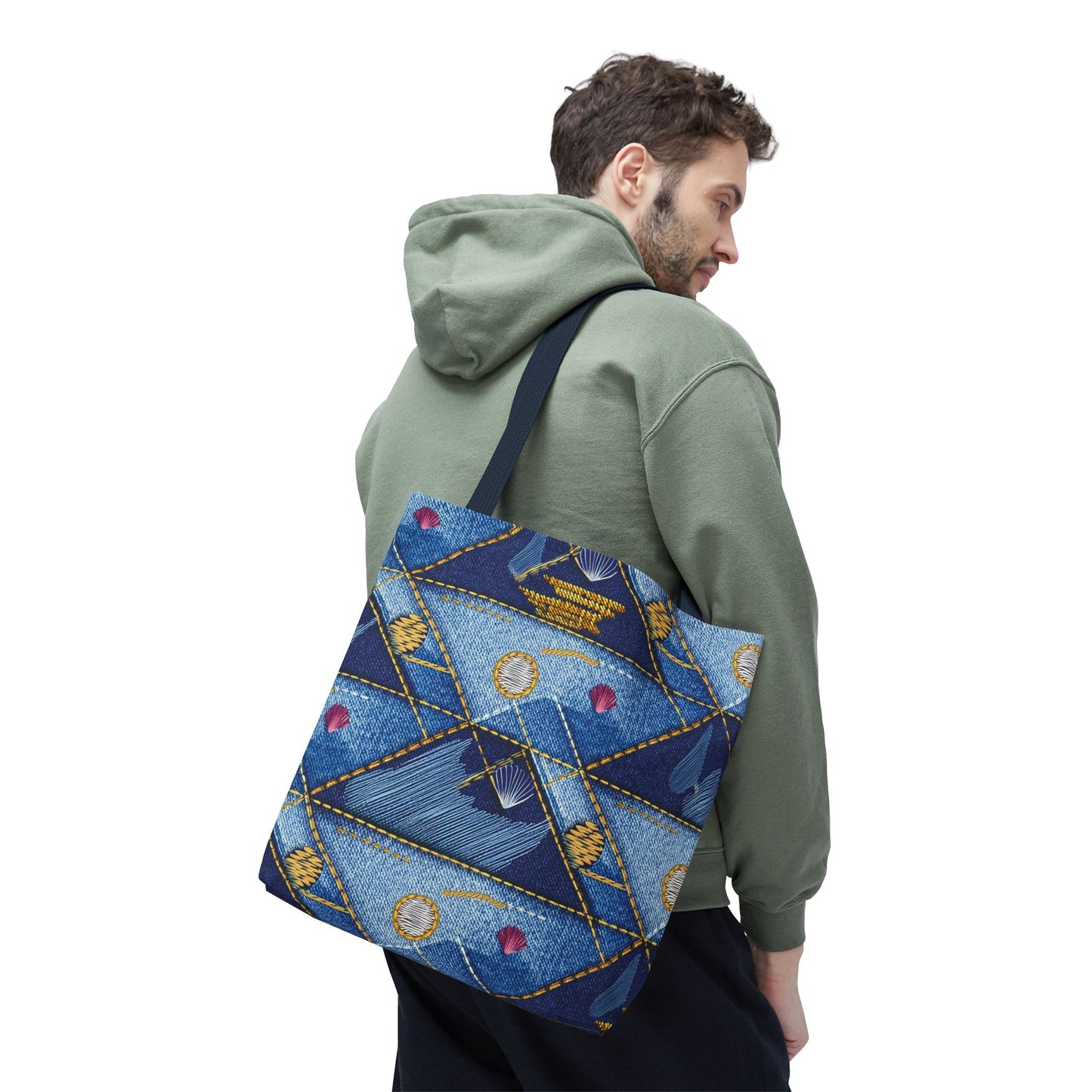 Denim Fabric Imitation Print Unisex Canvas Bag Poly Spun 3 Sizes Tote Bag 182-23