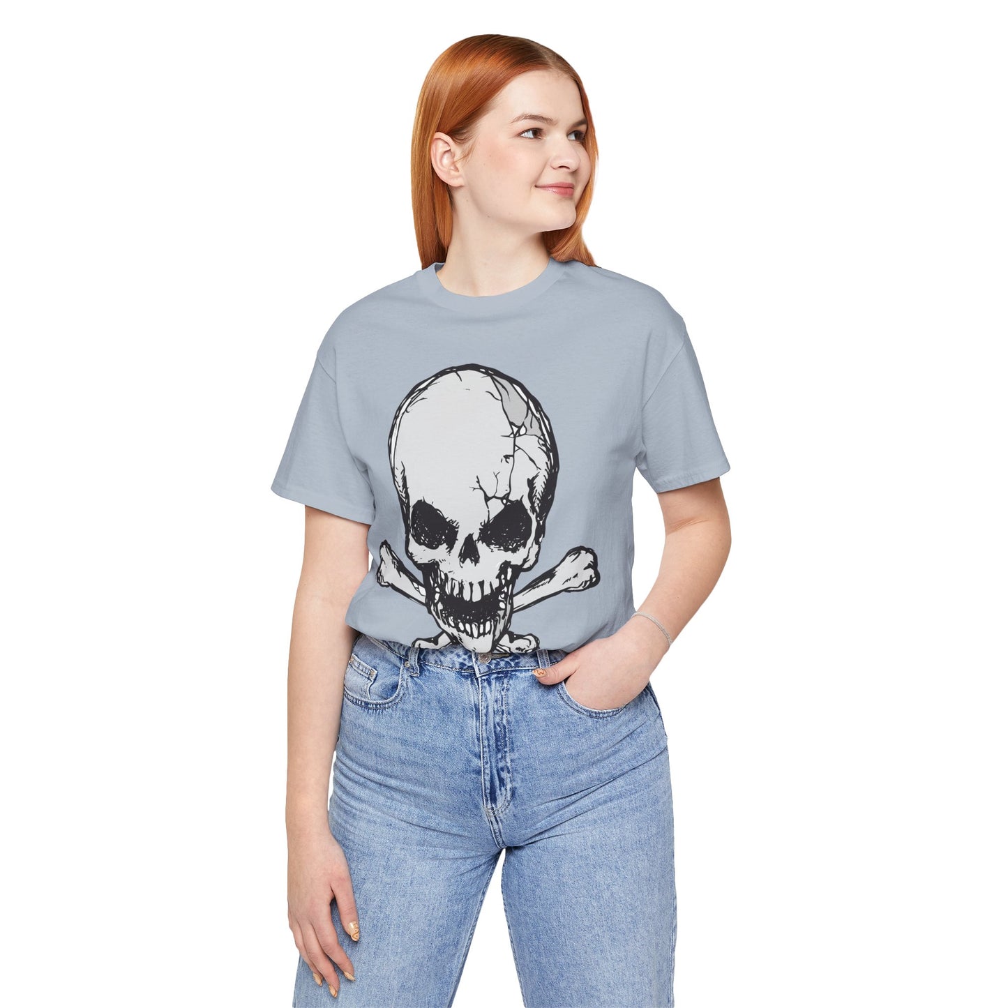 Grey Skull Graphic Design Tee, Skull Shirt, Vintage Tees, Art Design T-Shirt, Vintage Graphic Tee, Art Shirts with Skulls