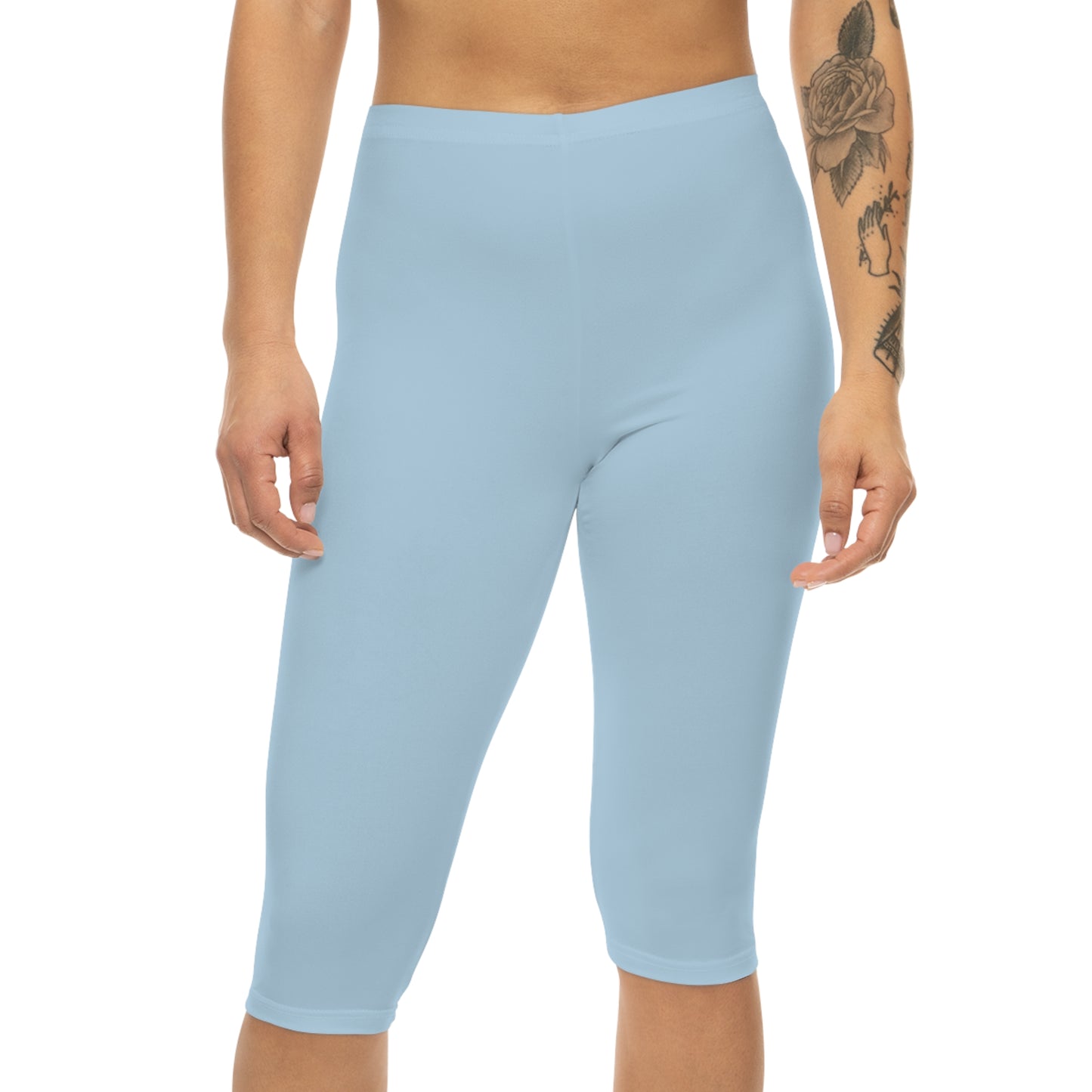 Pale Sky Blue Color Women's Brushed Suede Poly Span Casual Capri Leggings XS-2XL