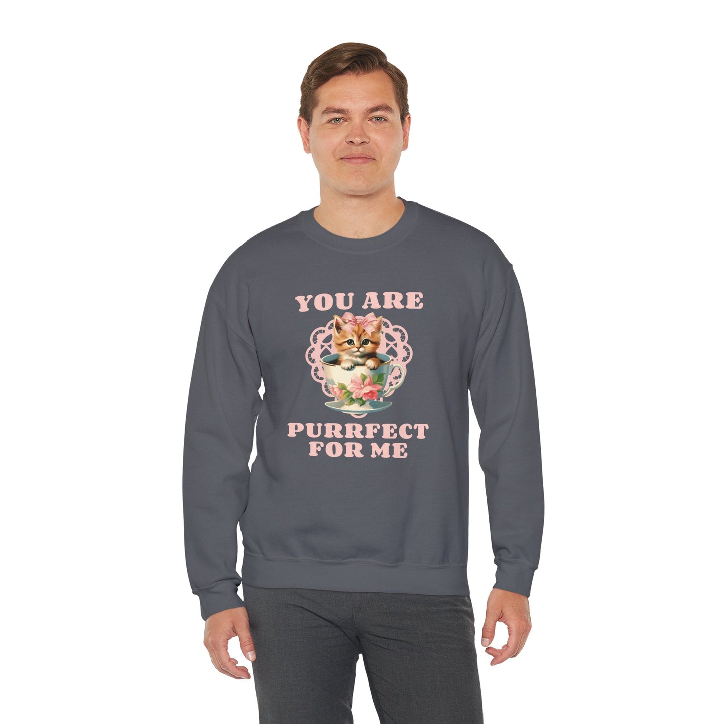 Cat Sweatshirt With Heart Print Valentines Day Unisex 50 50 Cotton Poly Crewneck