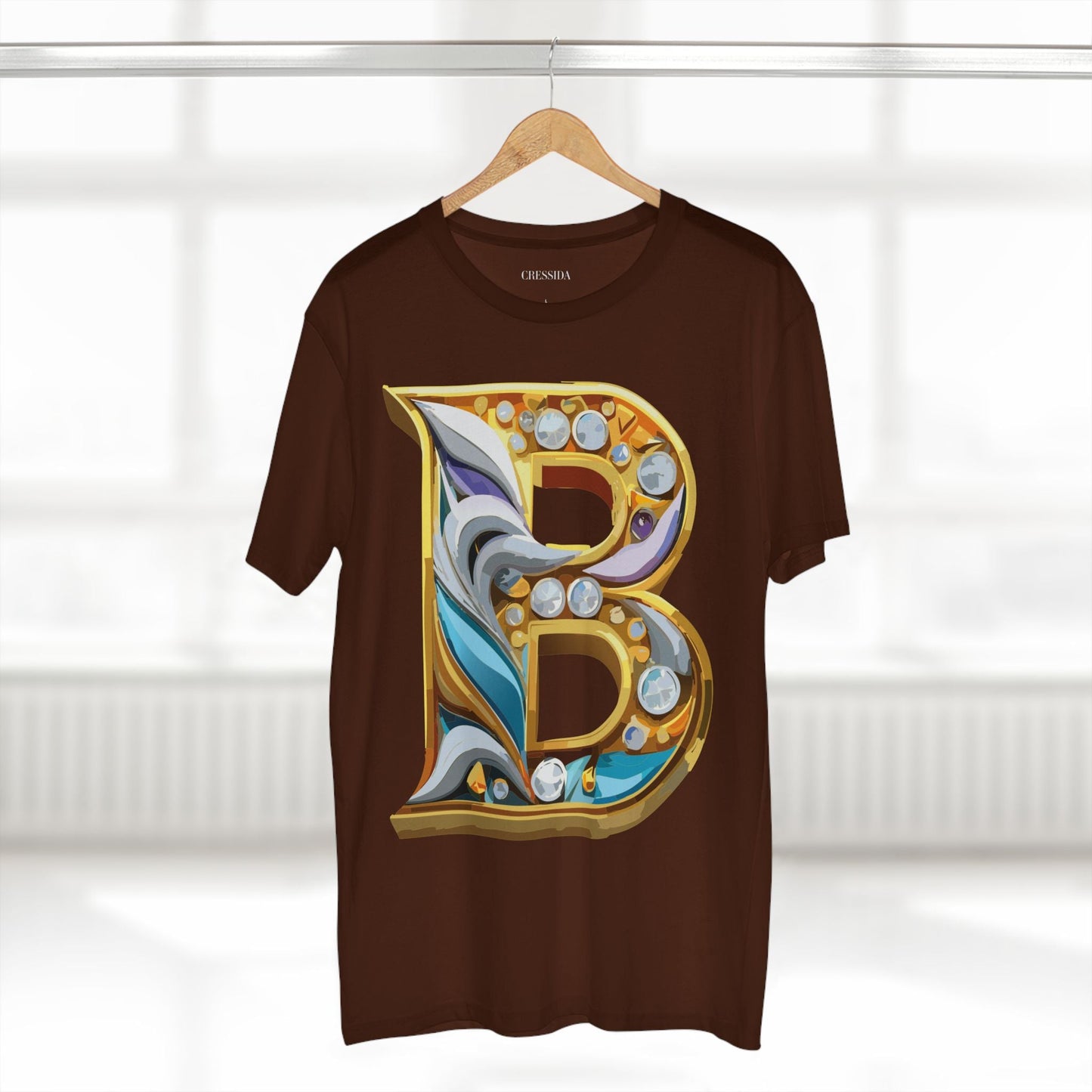 Letter B Graphic Design Tee Unisex 100 Cotton With Antique Gold Letters Artwork T-Shirt