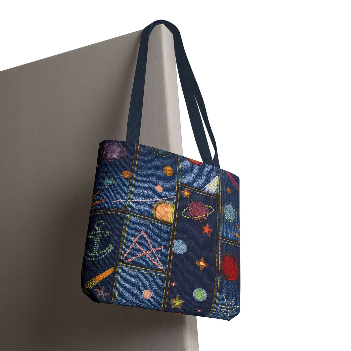 Denim Fabric Imitation Print Unisex Canvas Bag Poly Spun 3 Sizes Tote Bag 183-2