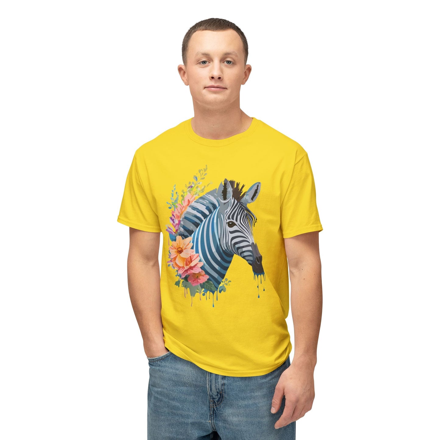 Unisex Zebra Art Print T Shirt 100 Percent Cotton Vintage Floral Design Tee Made In USA