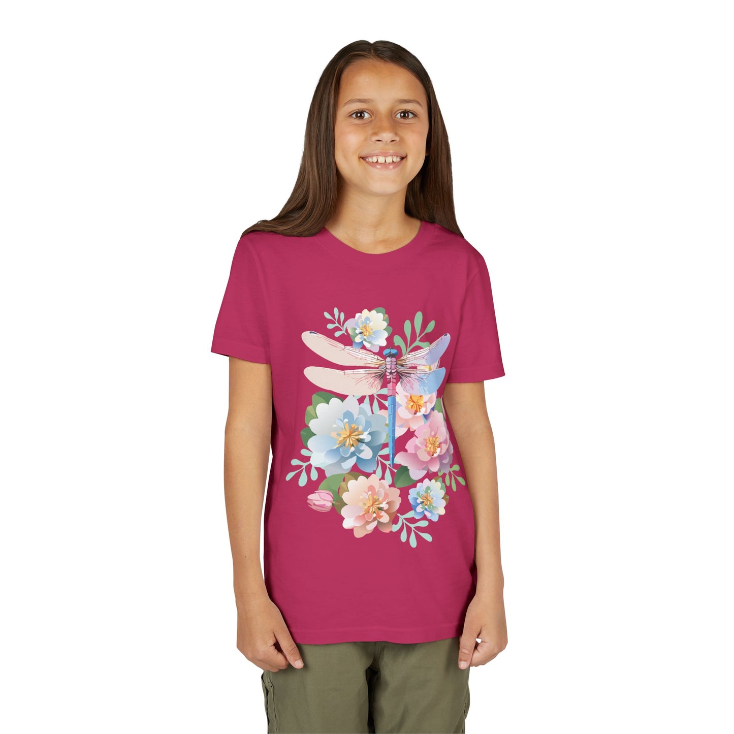 Dragonfly Blossom Youth Tee - Colorful Short Sleeve T-Shirt for Spring Celebrations (9-14)