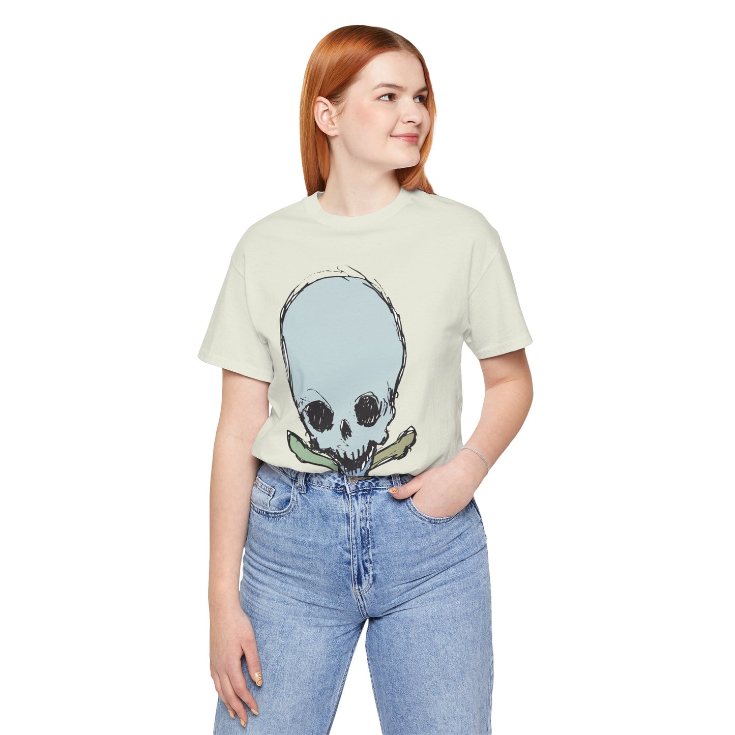 Lt Blue Skull Graphic Design Tee, Skull Shirt, Vintage Tees, Art Design T-Shirt, Vintage Graphic Tee, Art Shirts with Skulls