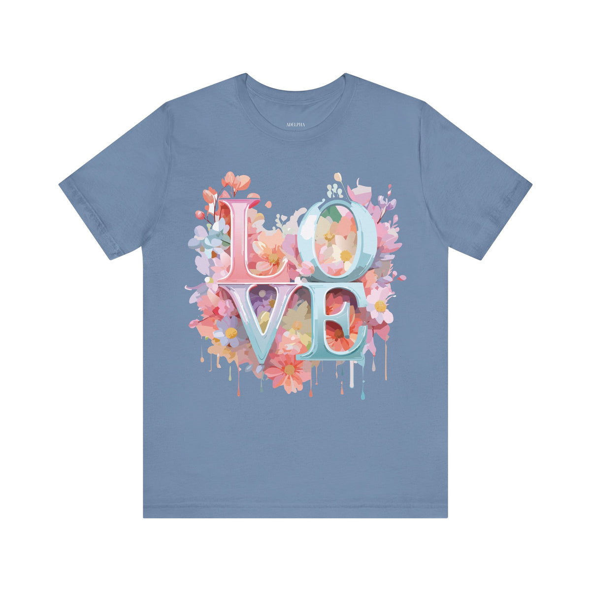 Valentine's Day Graphic Unisex Cotton Bella+Canvas Tee with Floral Art Design d118