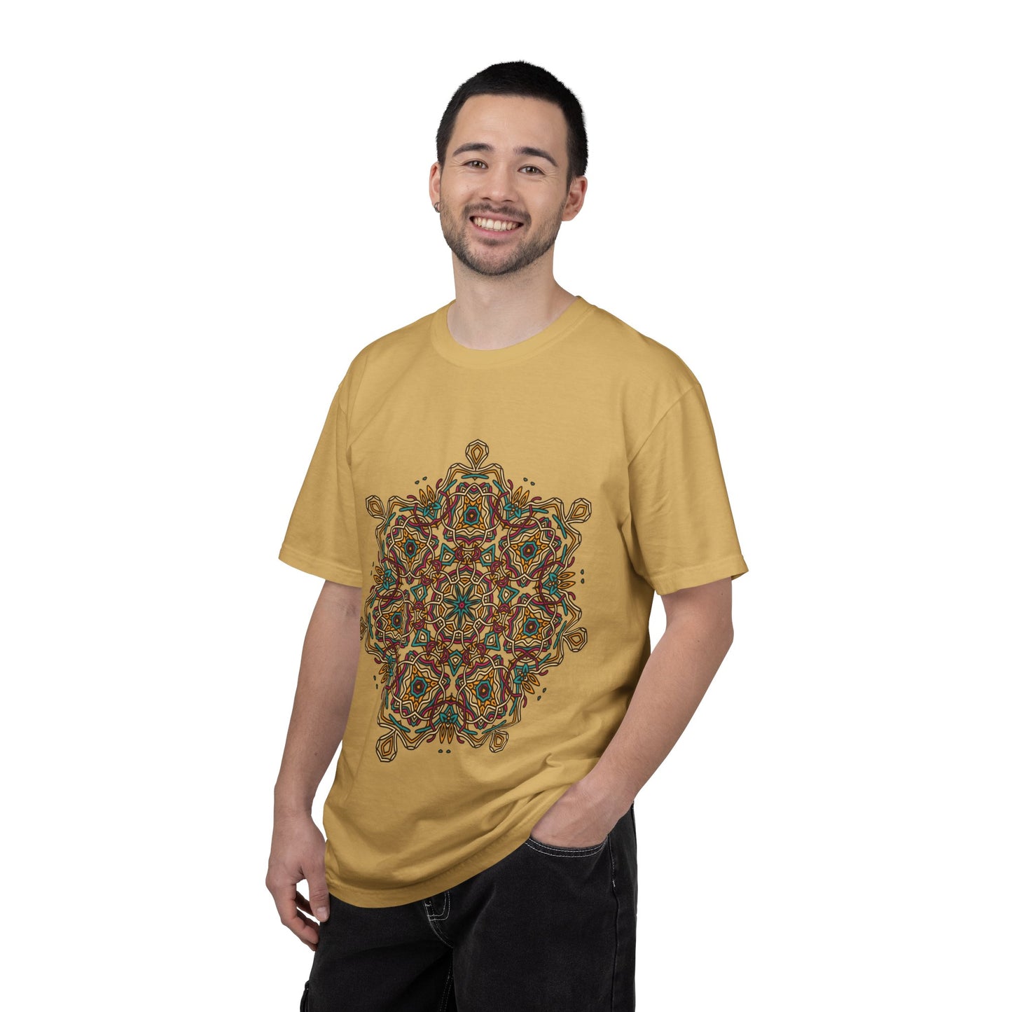 Unisex Garment Dyed Cotton T-Shirt with Mandala Graphic Design