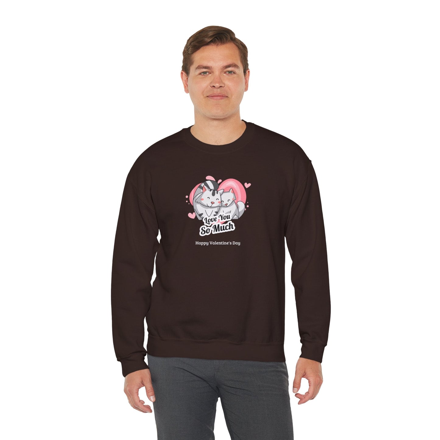 Cat Heart Sweatshirt Valentines Day Unisex 50 50 Cotton Poly Crewneck Gildan 18000