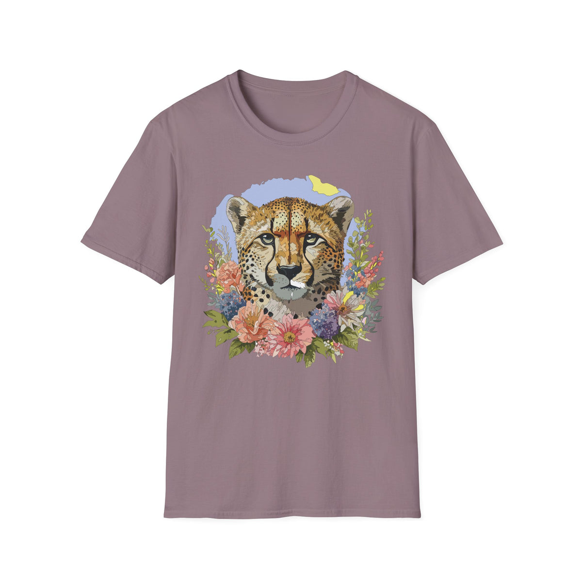 Cheetah Face Floral Illustration T-Shirt | Wildlife Animal Tee
