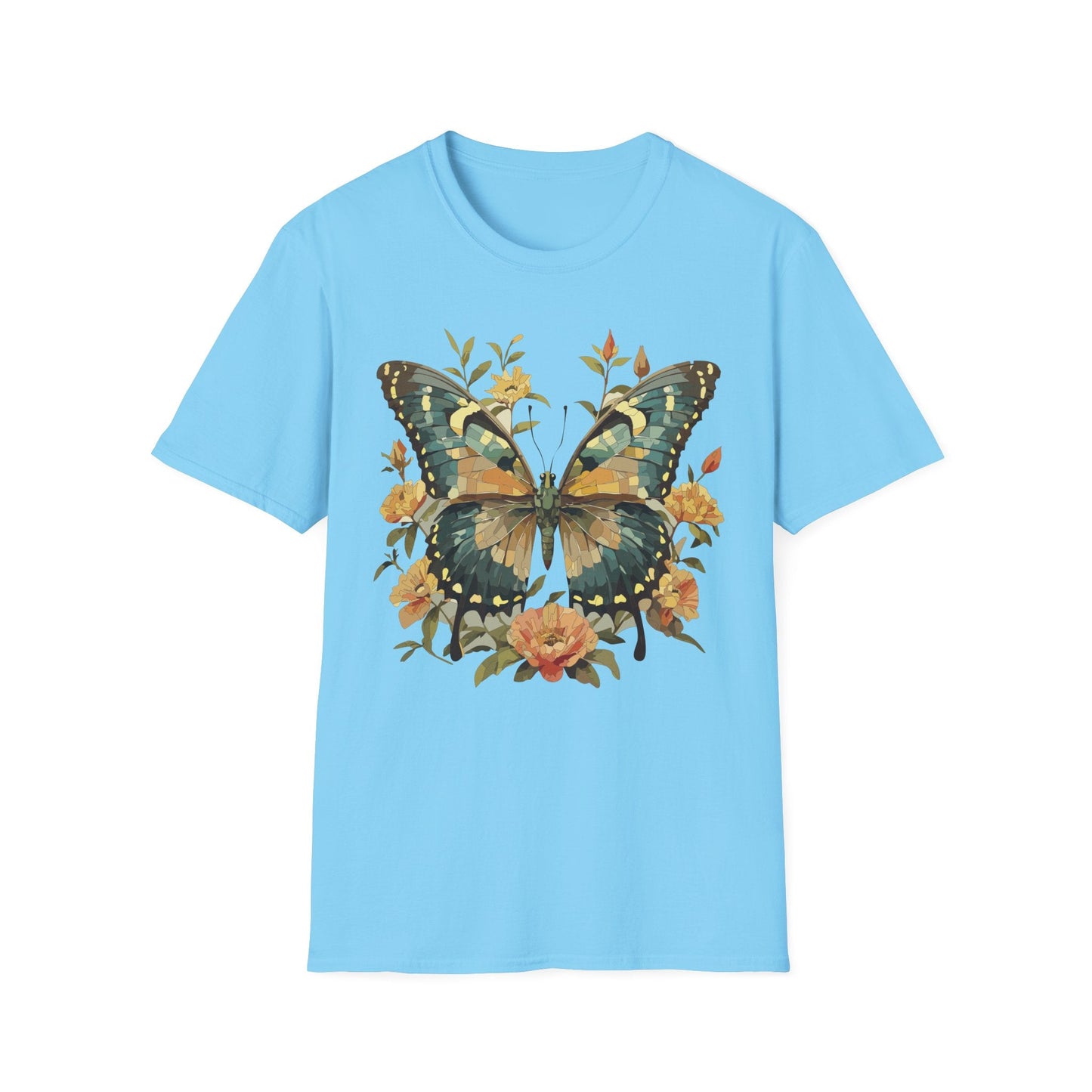 Butterfly Print T Shirt Unisex Monarch Shirt Gildan Softstyle 64000 Ring Spun Cotton