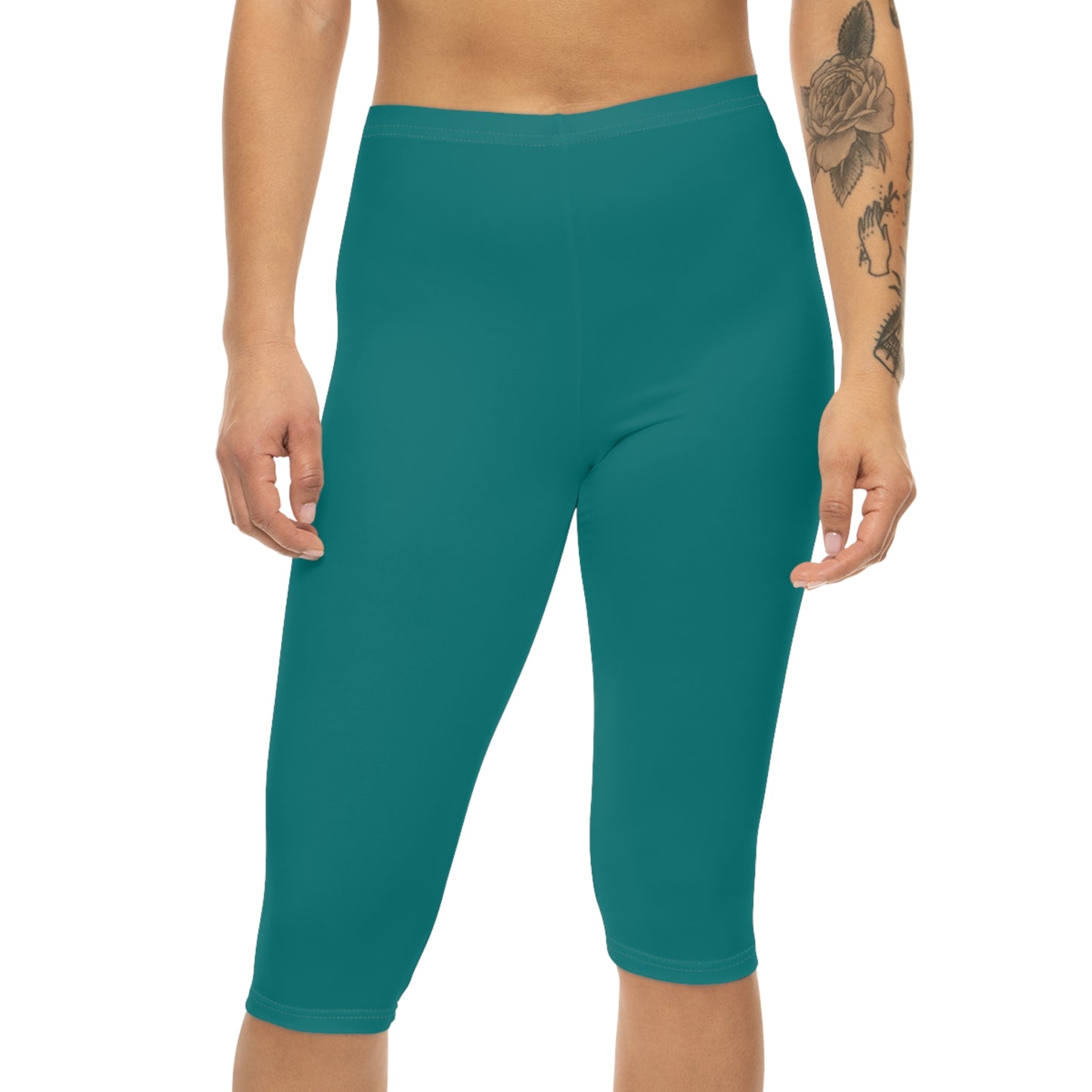 True Teal Color Women's Brushed Suede Poly Span Casual Capri Leggings XS-2XL