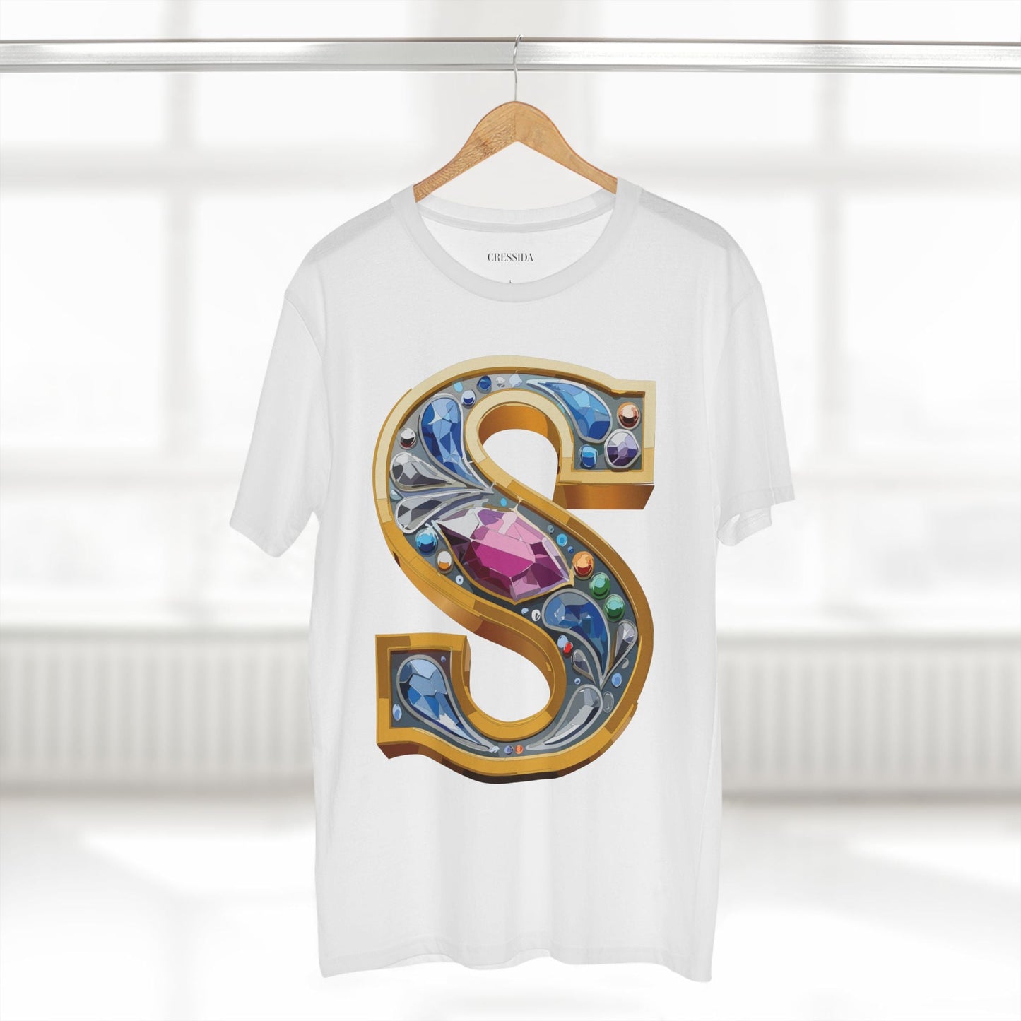 Letter S Graphic Design Tee Unisex 100 Cotton With Antique Gold Letters Artwork T-Shirt