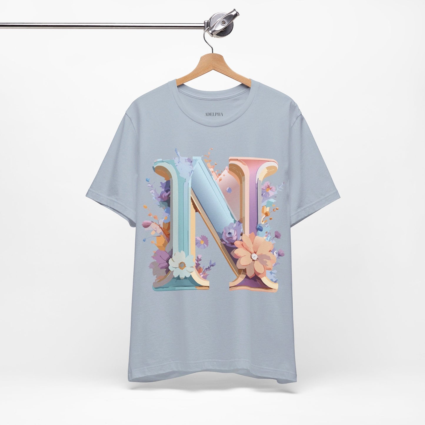 Letter N Shirt Unisex Graphic Tee Adelpha Vintage Inspired Artwork Short Sleeve Premium Cotton