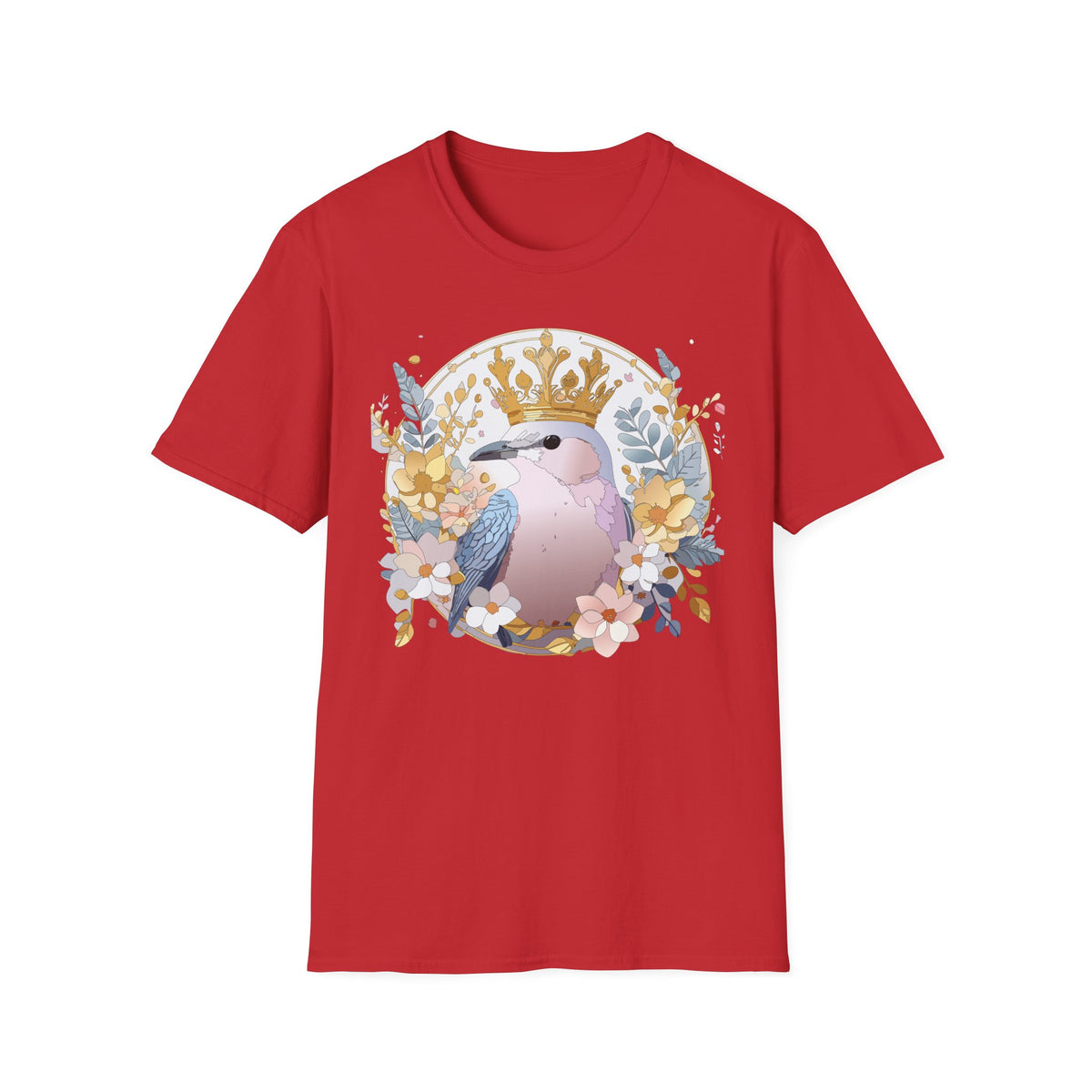 Crowned Pink Kookaburra T-Shirt | Floral Bird Illustration