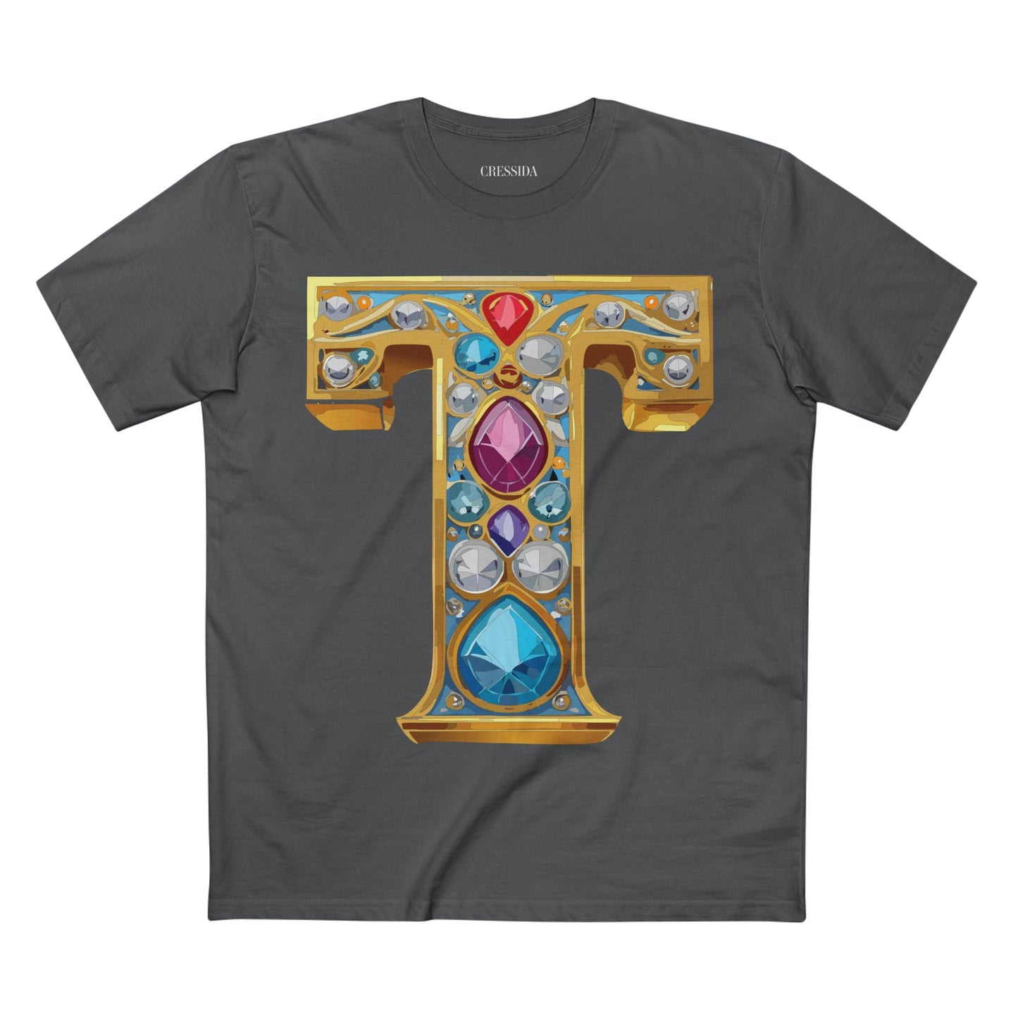 Letter T Graphic Design Tee Unisex 100 Cotton With Antique Gold Letters Artwork T-Shirt